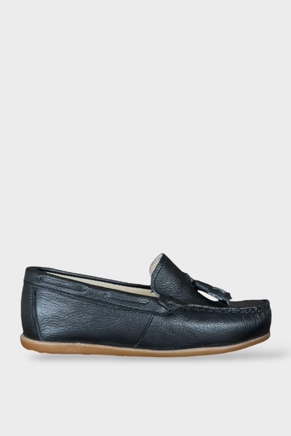 Hakiki Deri Püsküllü Erkek Çocuk Ayakkabı SİYAH - Görsel 2