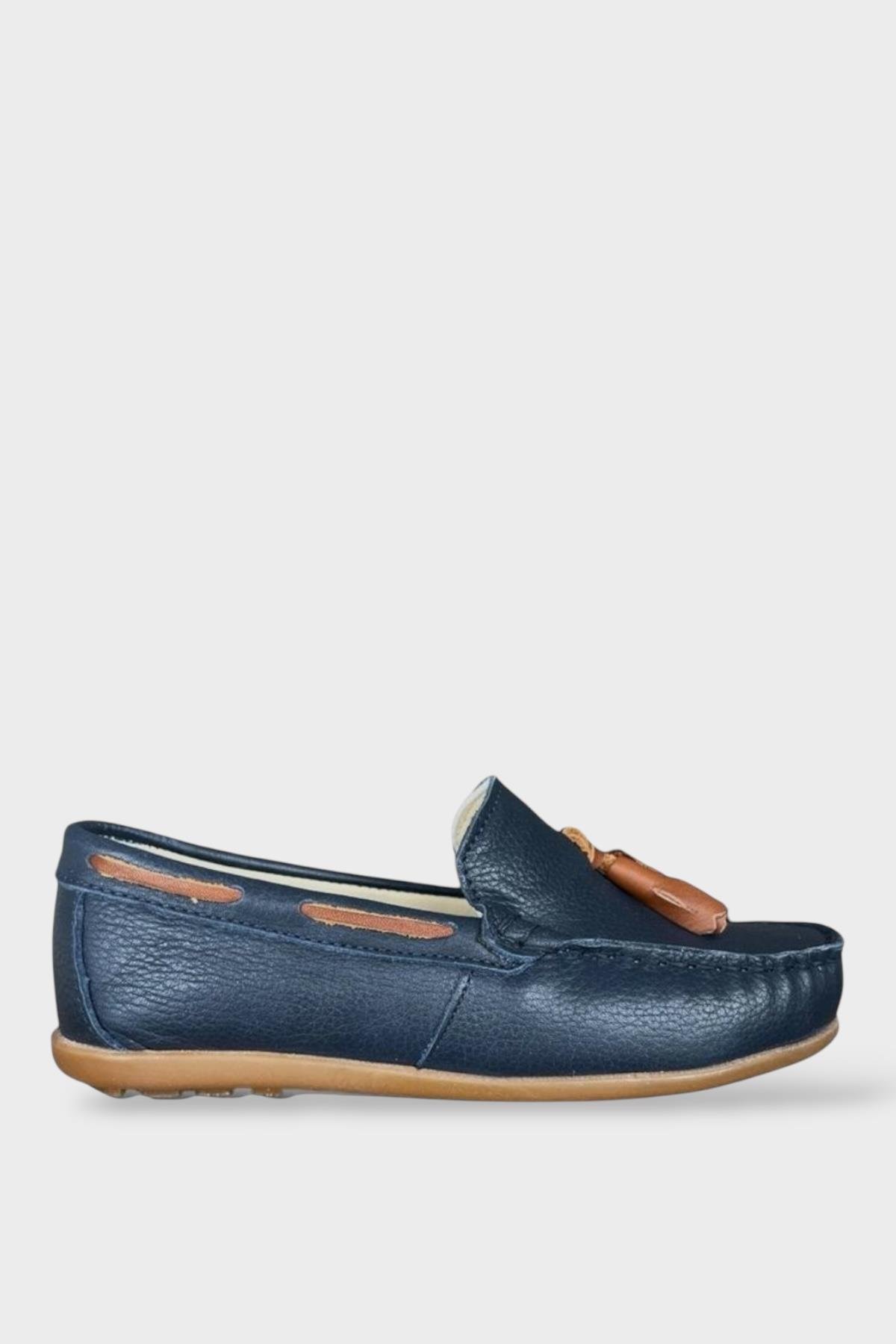 Hakiki Deri Püsküllü Erkek Çocuk Ayakkabı LACİVERT - Görsel 2