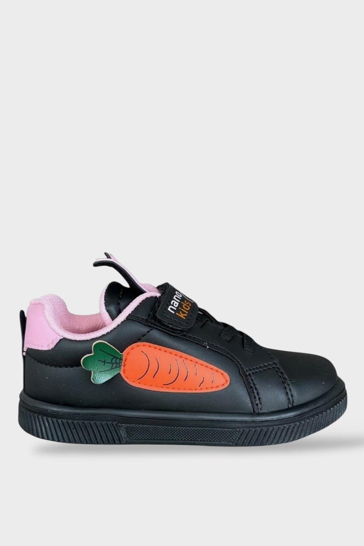 Tavşanlı Bağcıklı Cırtlı Çocuk Spor Ayakkabı SİYAH - PUDRA - Görsel 2