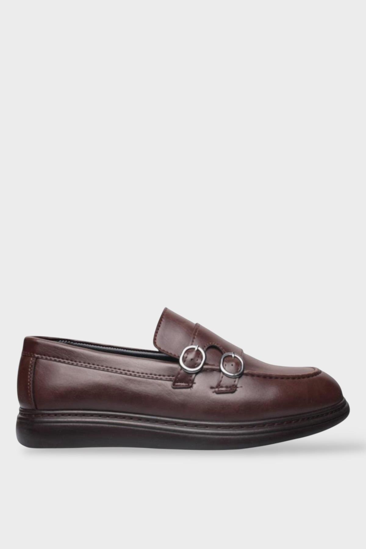 Erkek Ortopedik Jel İç Taban Comfort Tokalı Günlük Ayakkabı KAHVERENGİ - Görsel 2