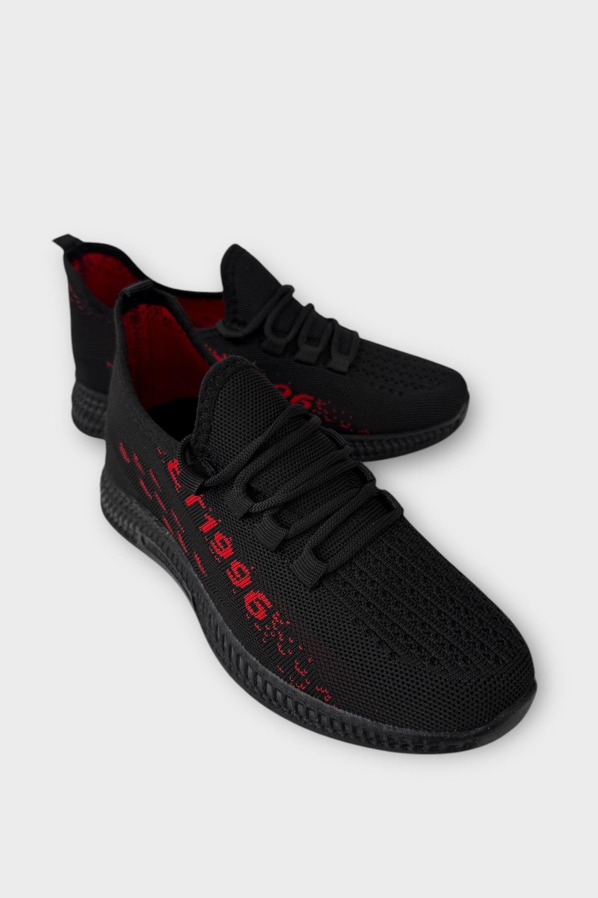 Erkek Triko Günlük Ortopedik Sneaker Spor Ayakkabı SİYAH - KIRMIZI - Görsel 3