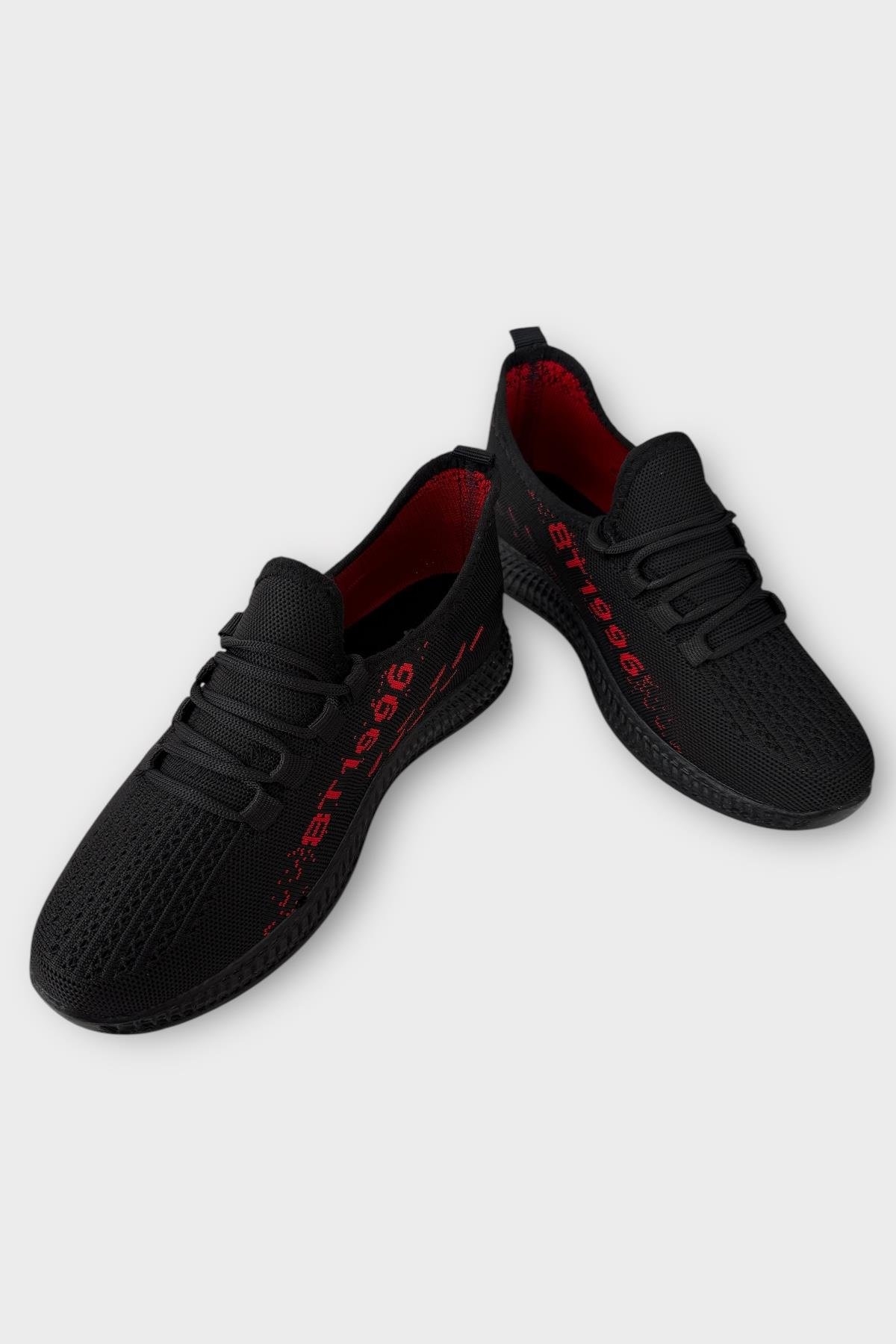 Erkek Triko Günlük Ortopedik Sneaker Spor Ayakkabı SİYAH - KIRMIZI - Görsel 4