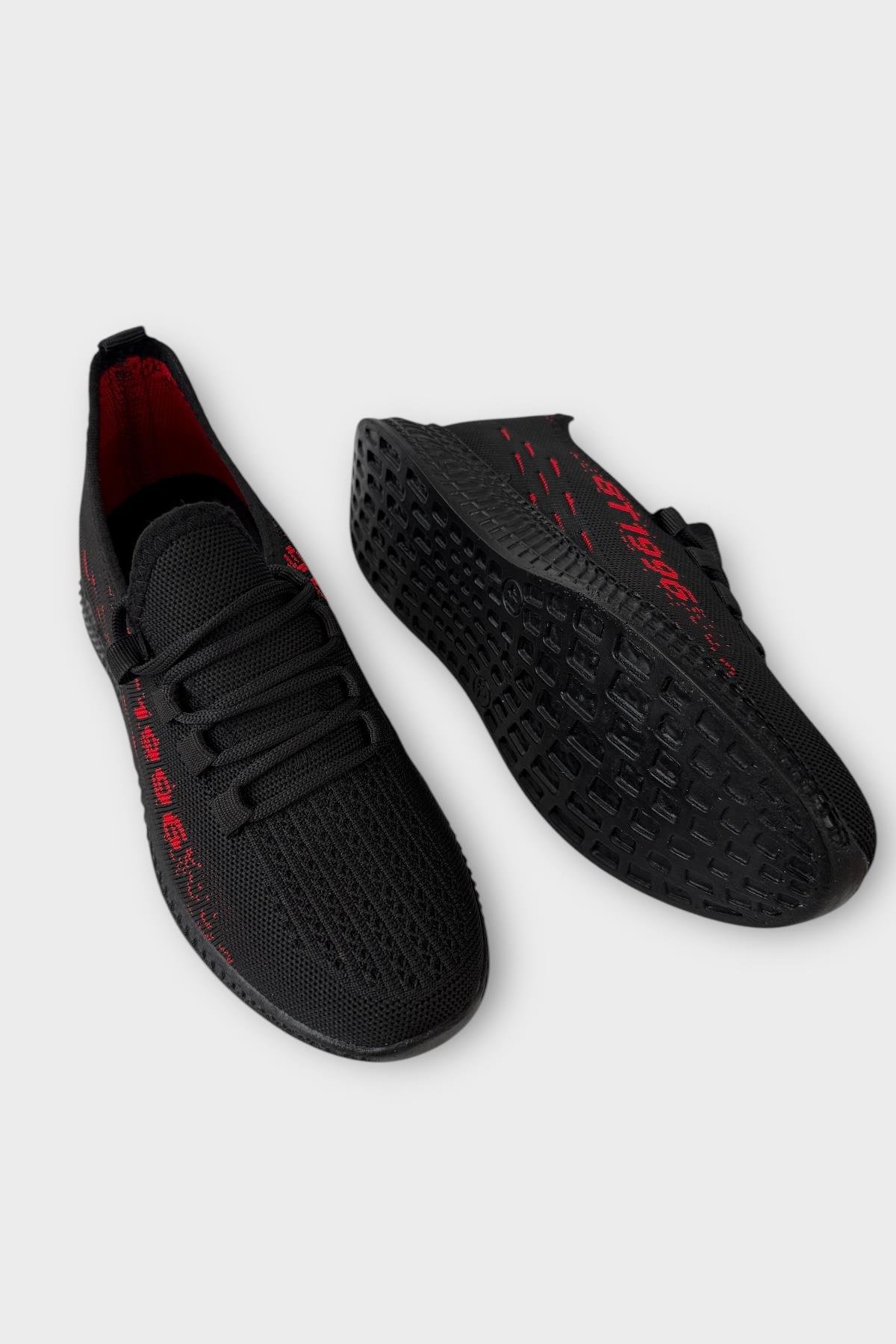 Erkek Triko Günlük Ortopedik Sneaker Spor Ayakkabı SİYAH - KIRMIZI - Görsel 5