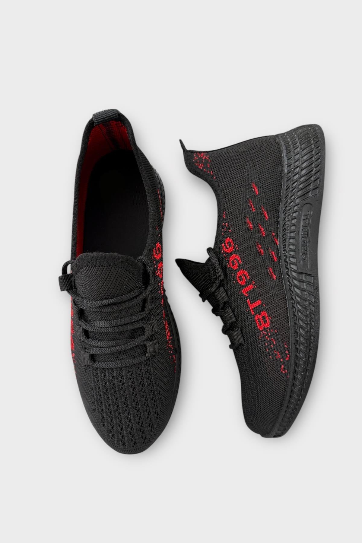 Erkek Triko Günlük Ortopedik Sneaker Spor Ayakkabı SİYAH - KIRMIZI - Görsel 7