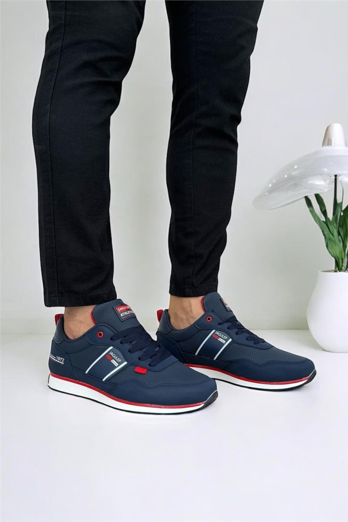 Erkek Cilt Bağcıklı Günlük Spor Ayakkabı LACİVERT - KIRMIZI - Görsel 9