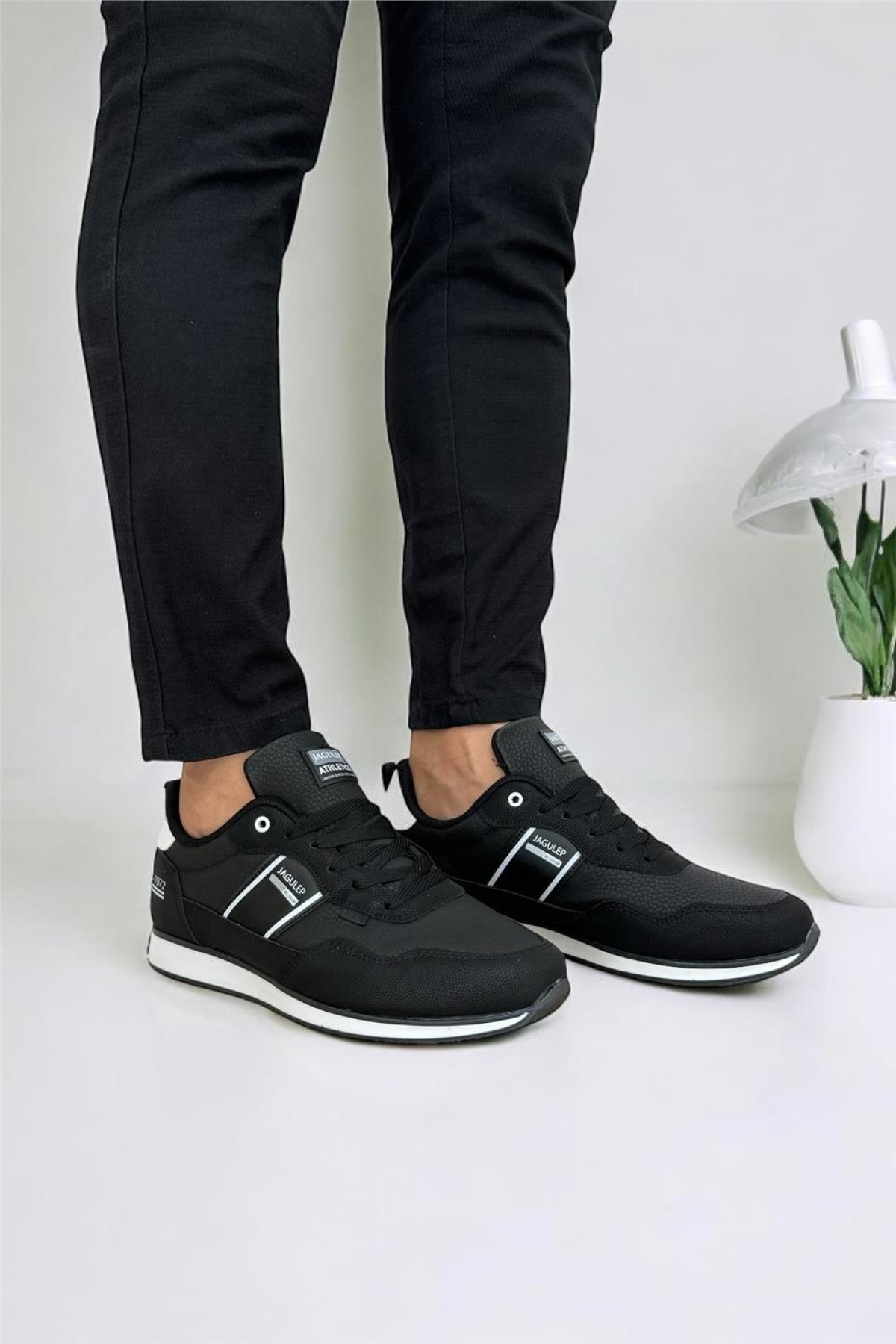 Erkek Cilt Bağcıklı Günlük Spor Ayakkabı SİYAH BEYAZ - Görsel 9