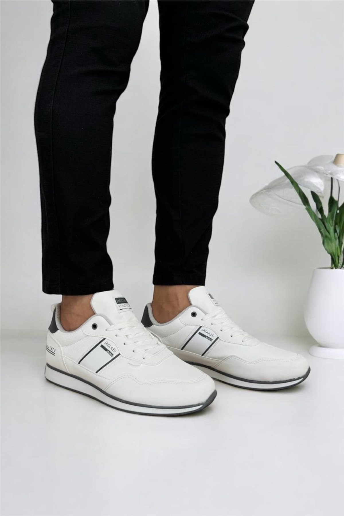 Erkek Cilt Bağcıklı Günlük Spor Ayakkabı BEYAZ - FÜME - Görsel 9