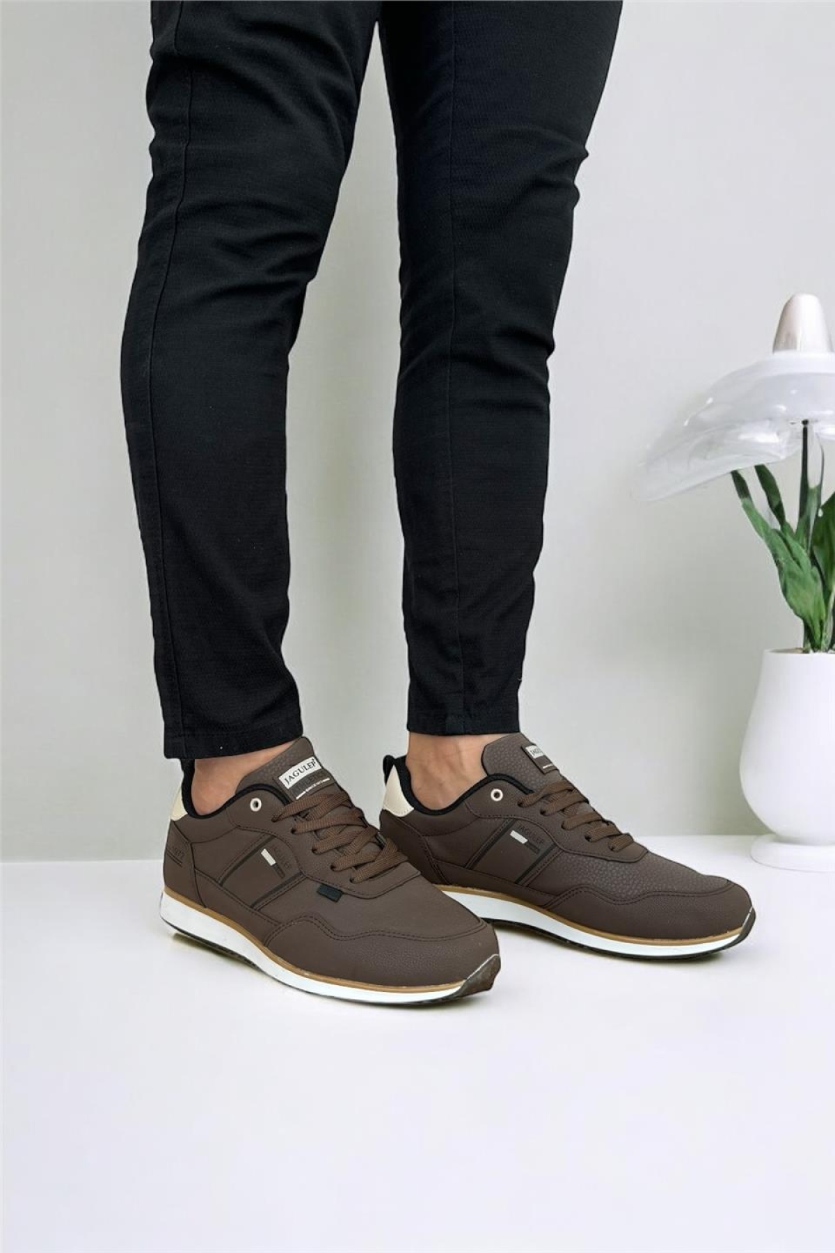 Erkek Cilt Bağcıklı Günlük Spor Ayakkabı KAHVERENGİ-BEJ - Görsel 9
