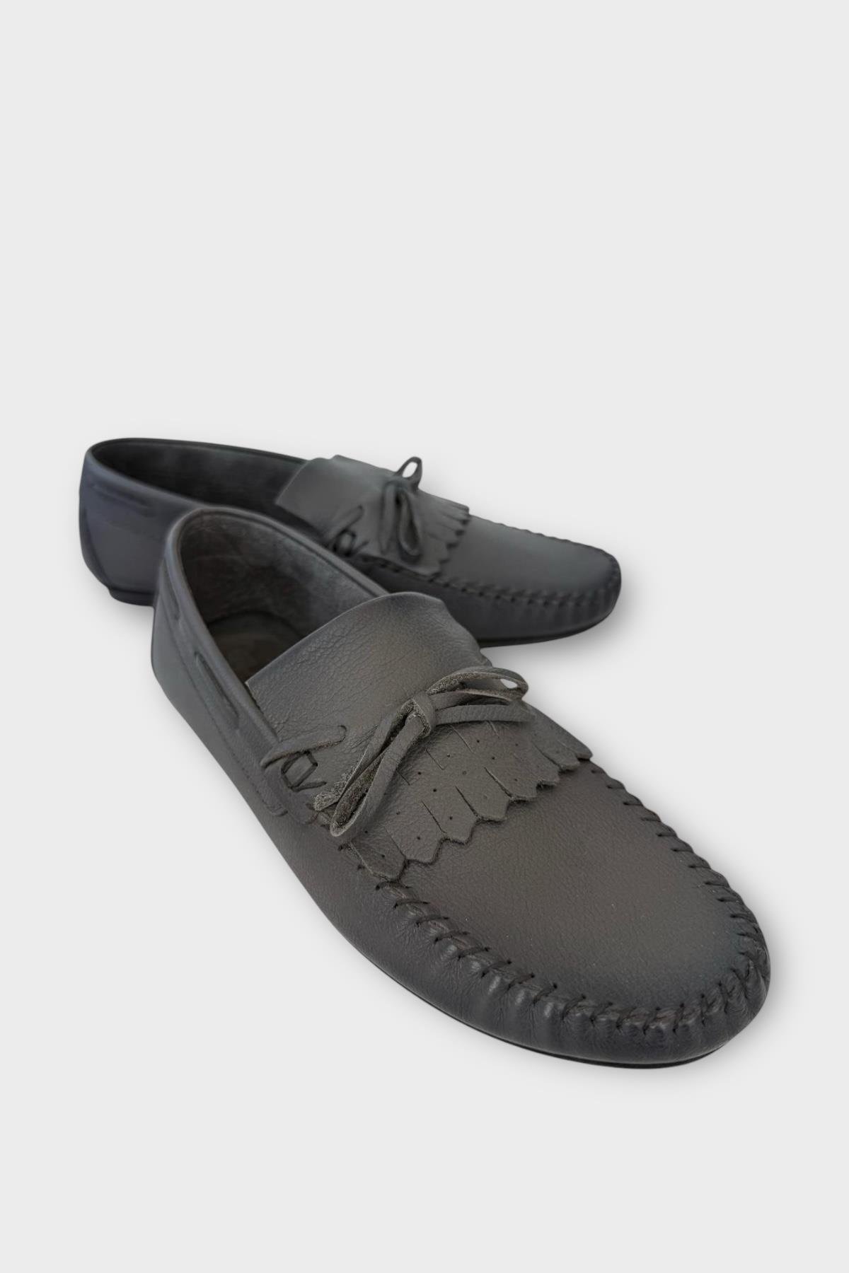 Erkek Hakiki Deri Günlük Floter Rok Ayakkabı FÜME - Görsel 3