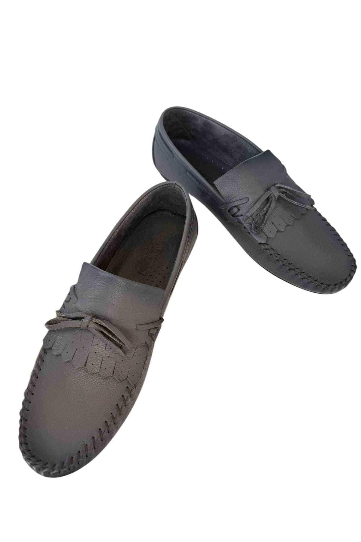 Erkek Hakiki Deri Günlük Floter Rok Ayakkabı FÜME - Görsel 4