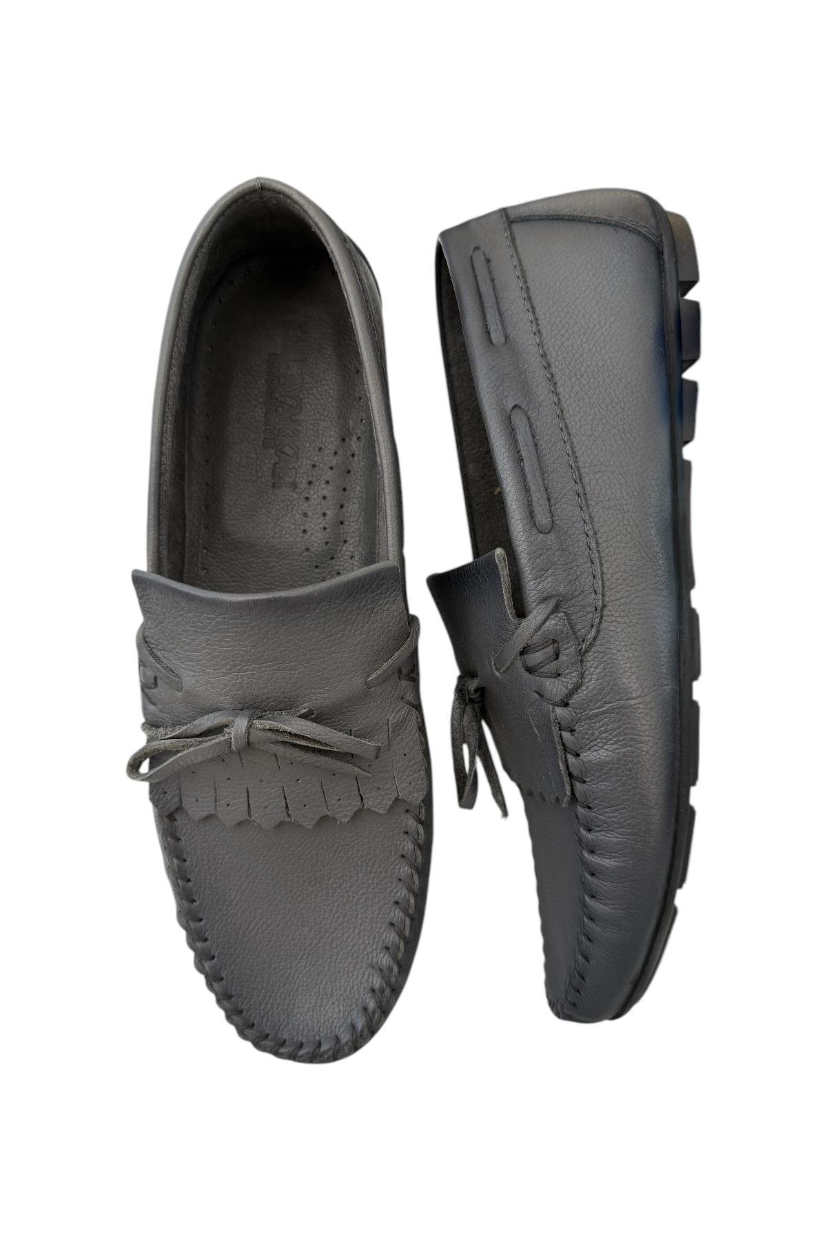 Erkek Hakiki Deri Günlük Floter Rok Ayakkabı FÜME - Görsel 7