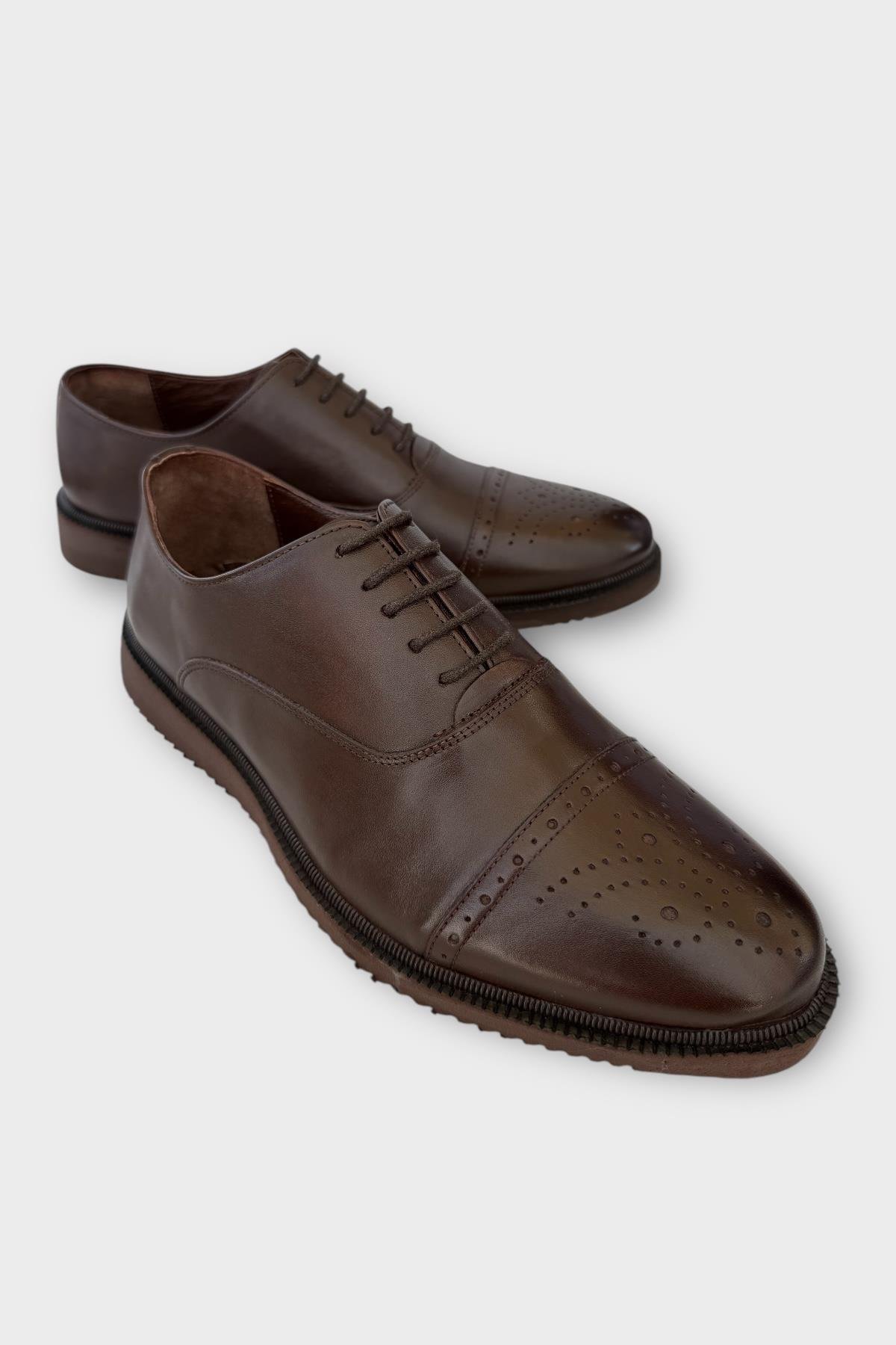 Erkek Bağcıklı Klasik Hakiki Deri Ayakkabı KAHVERENGİ - Görsel 3