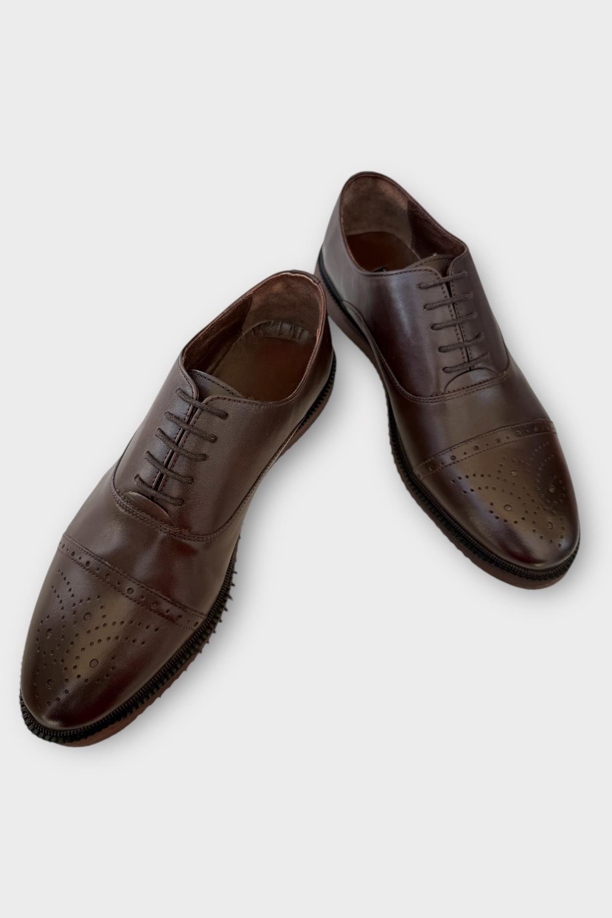Erkek Bağcıklı Klasik Hakiki Deri Ayakkabı KAHVERENGİ - Görsel 4
