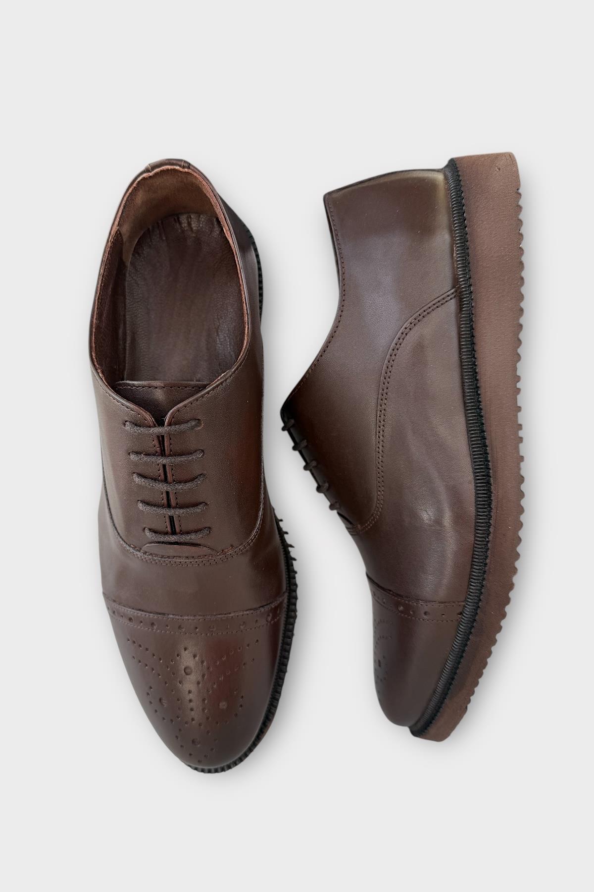 Erkek Bağcıklı Klasik Hakiki Deri Ayakkabı KAHVERENGİ - Görsel 7