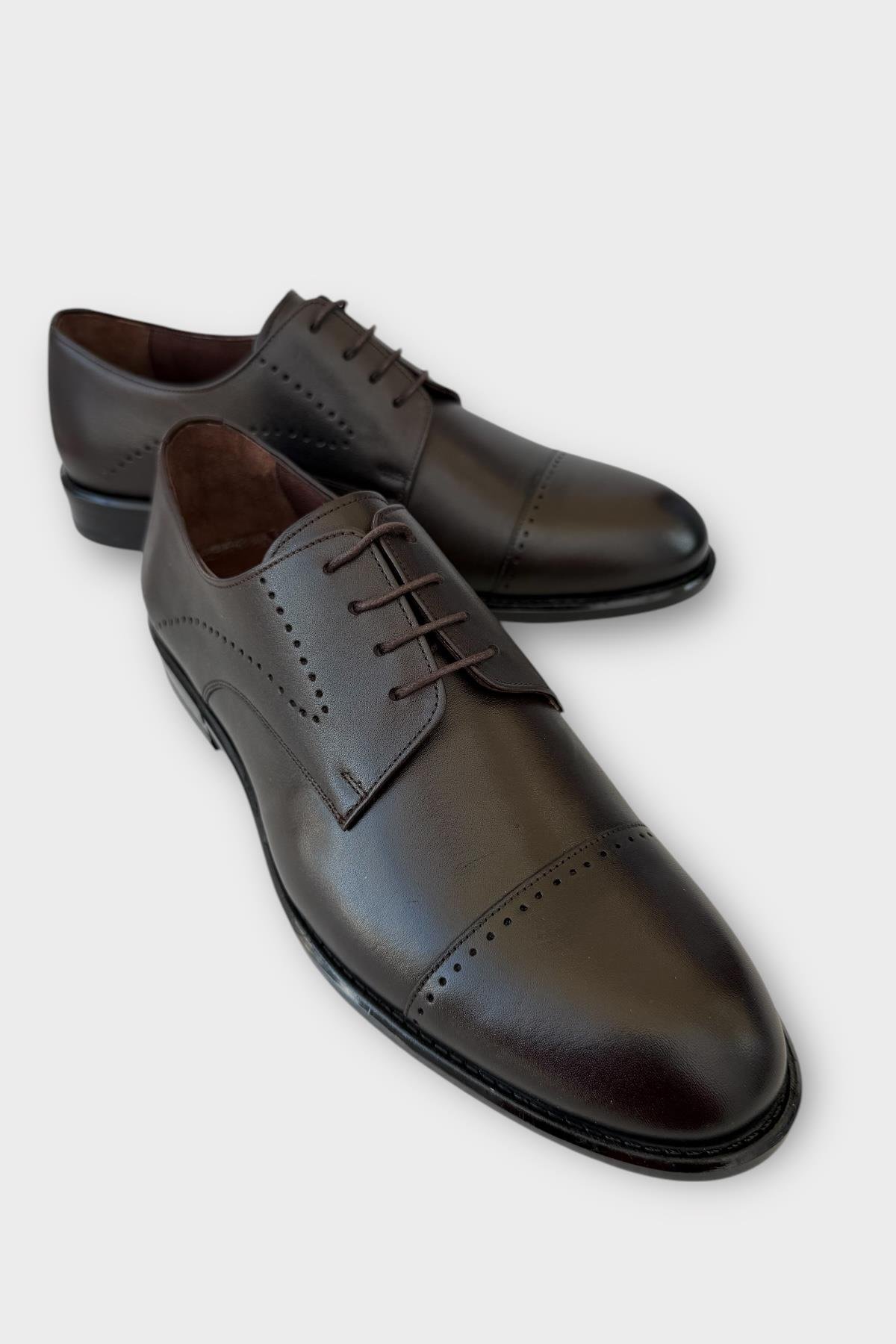 Erkek Bağcıklı Hakiki Deri Ayakkabı KAHVERENGİ - Görsel 3