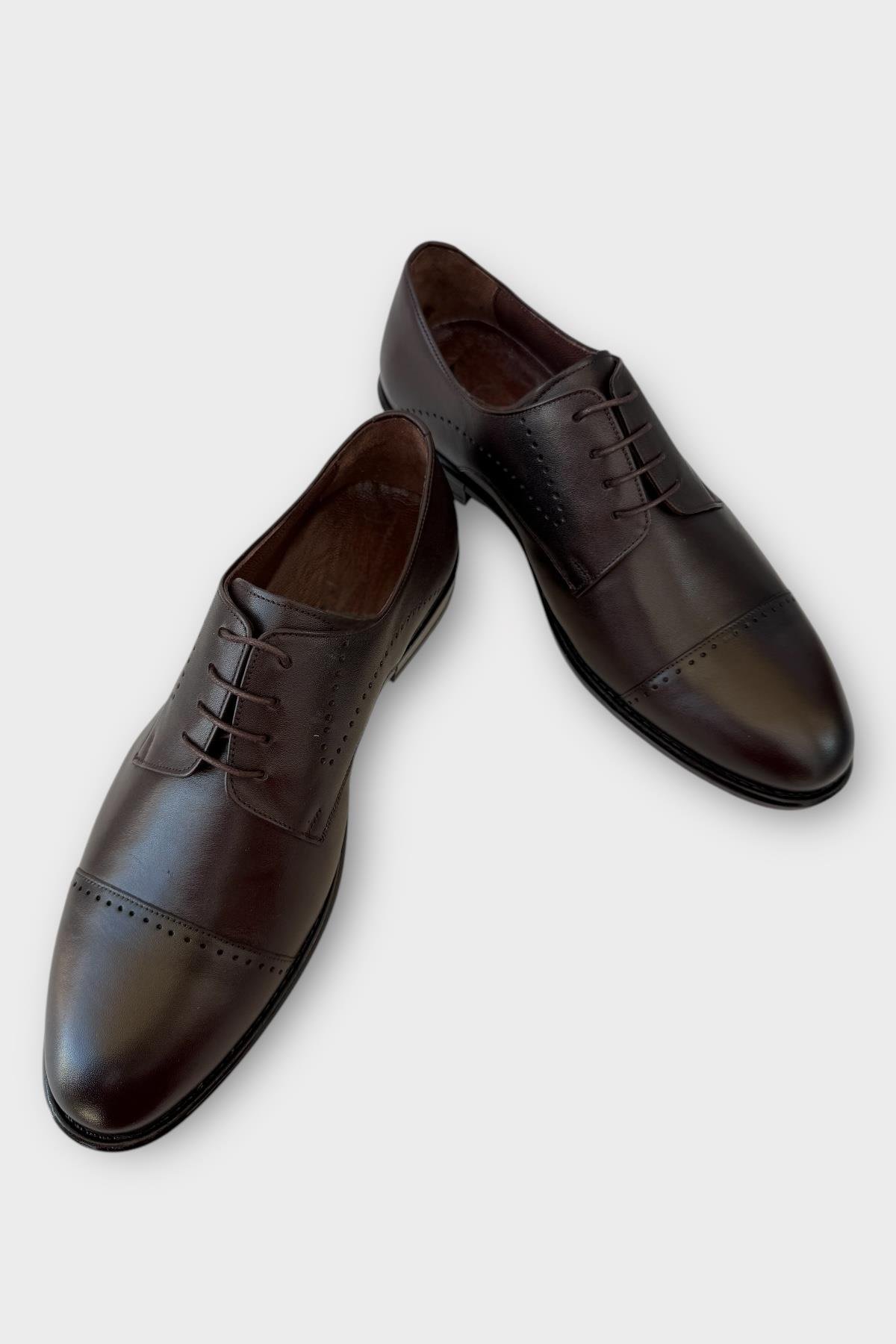 Erkek Bağcıklı Hakiki Deri Ayakkabı KAHVERENGİ - Görsel 4