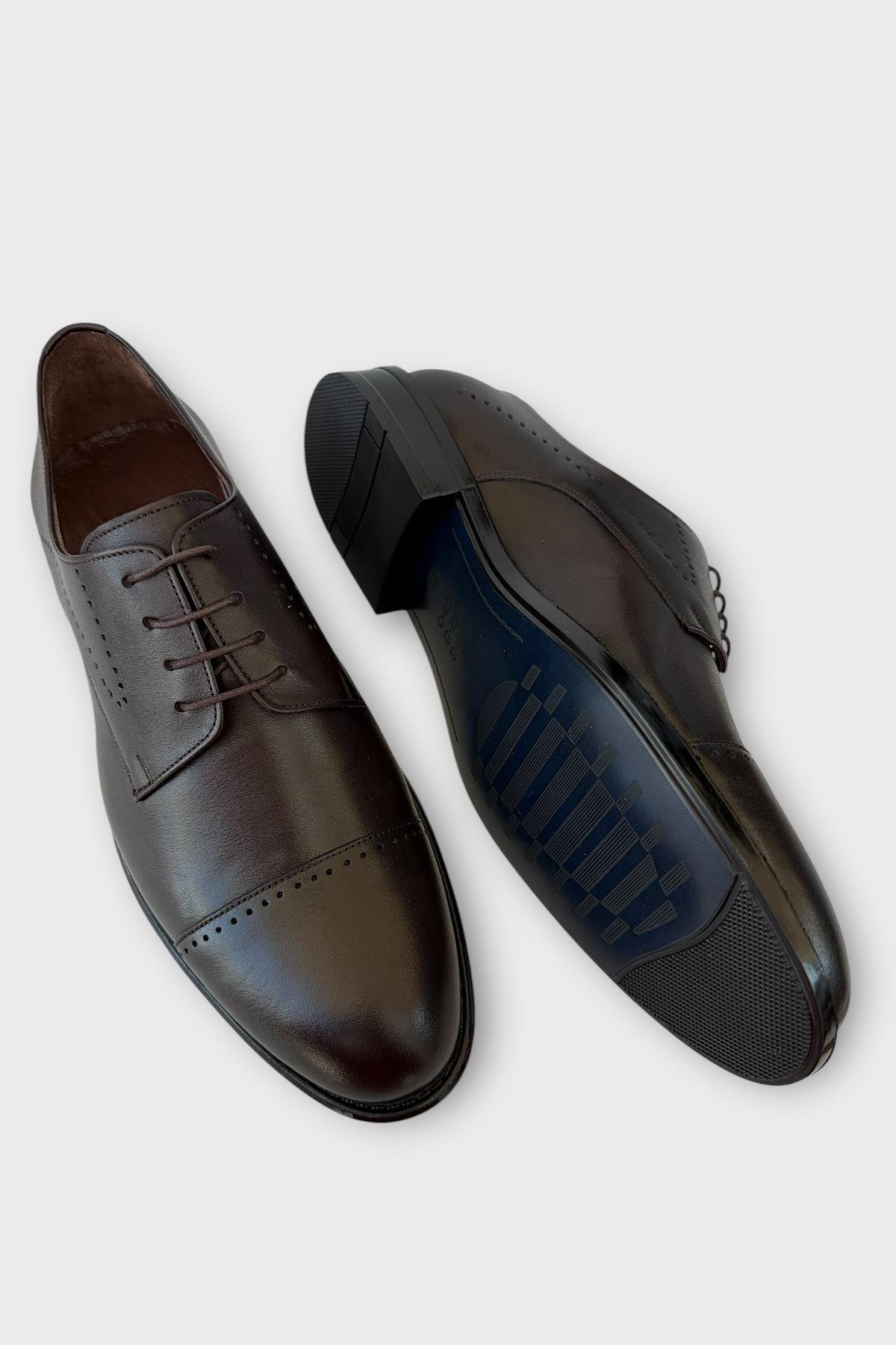 Erkek Bağcıklı Hakiki Deri Ayakkabı KAHVERENGİ - Görsel 5