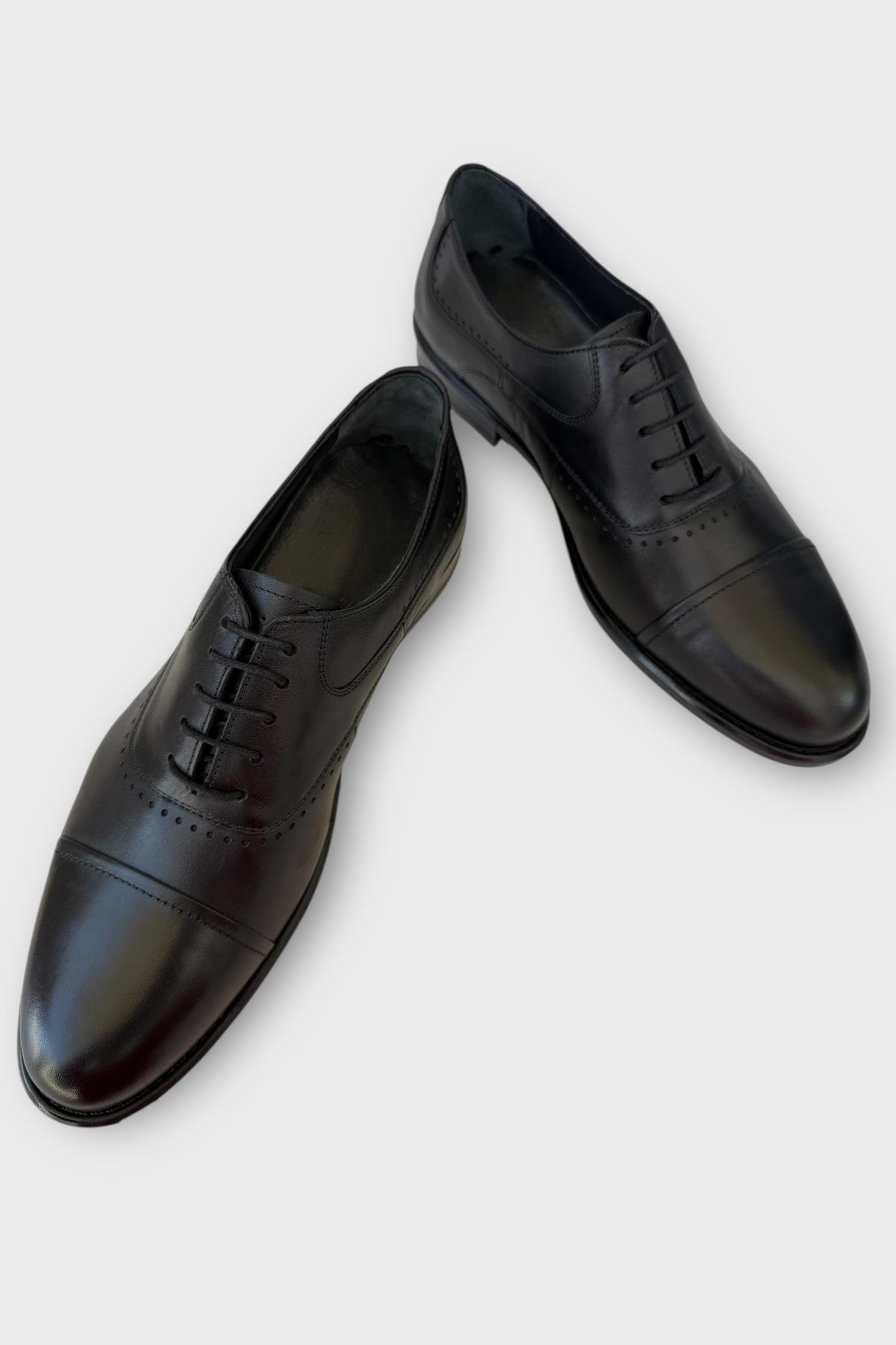 Erkek Bağcıklı Klasik Hakiki Deri Ayakkabı SİYAH - Görsel 3