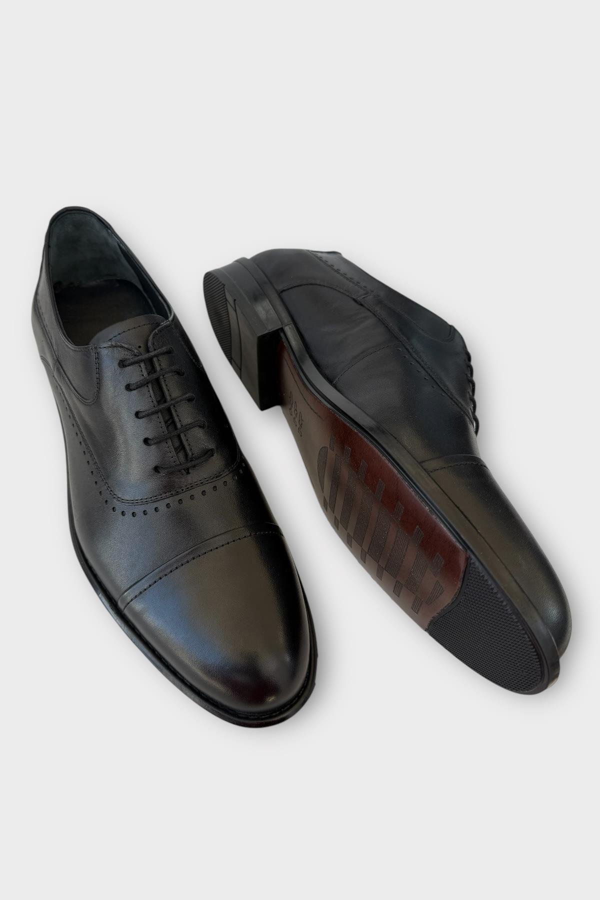 Erkek Bağcıklı Klasik Hakiki Deri Ayakkabı SİYAH - Görsel 4
