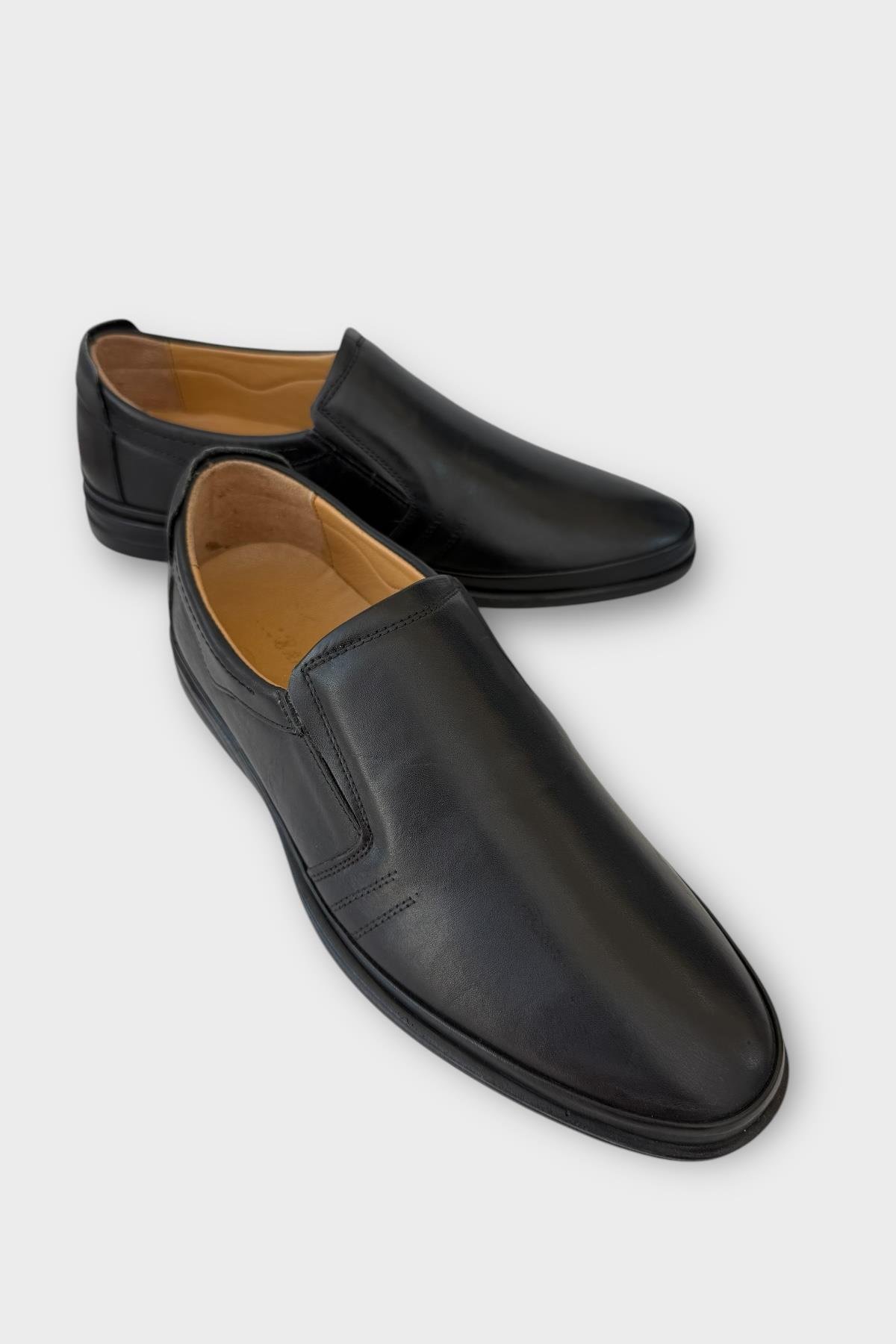 Erkek Bağcıksız Topuk Destekli Comfort Ortopedik Hakiki Deri Ayakkabı SİYAH - Görsel 3