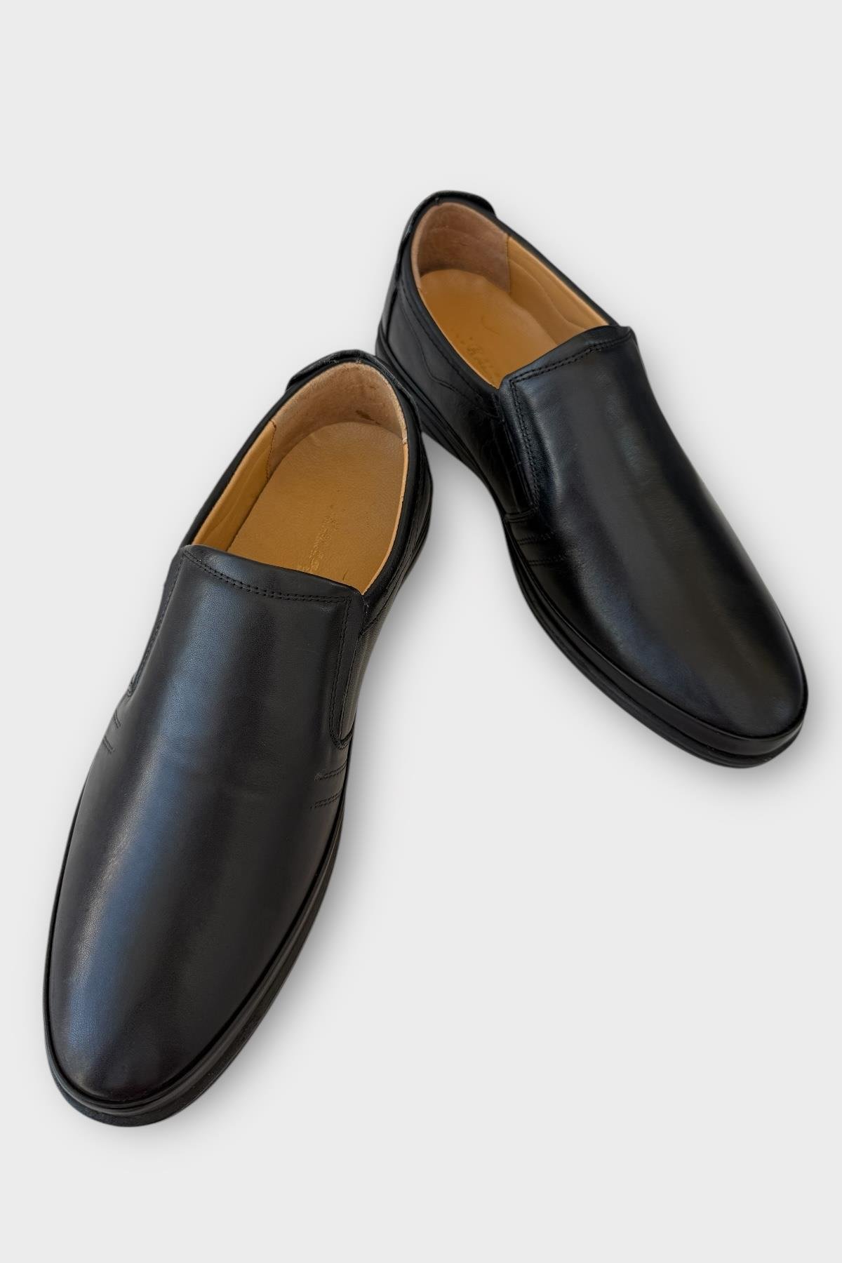 Erkek Bağcıksız Topuk Destekli Comfort Ortopedik Hakiki Deri Ayakkabı SİYAH - Görsel 4