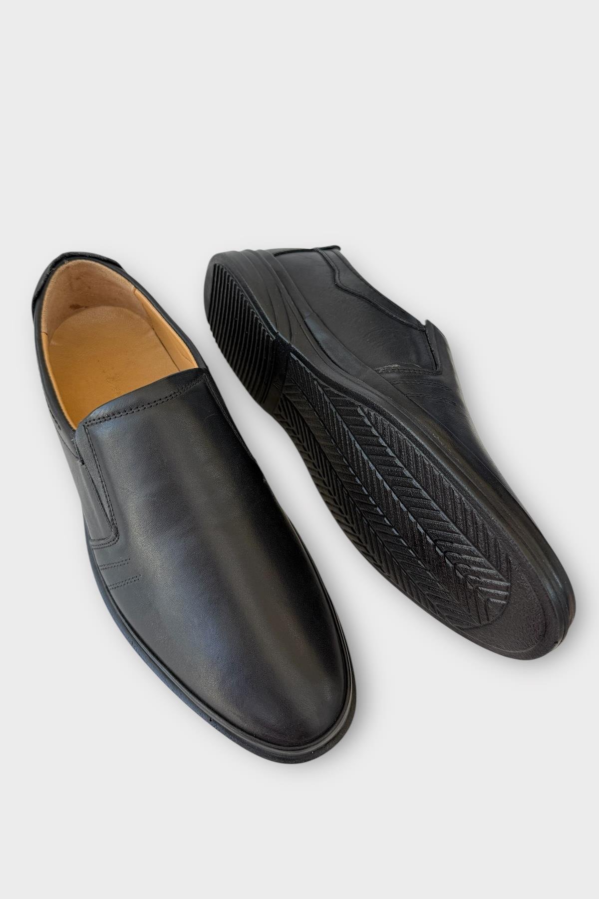 Erkek Bağcıksız Topuk Destekli Comfort Ortopedik Hakiki Deri Ayakkabı SİYAH - Görsel 5