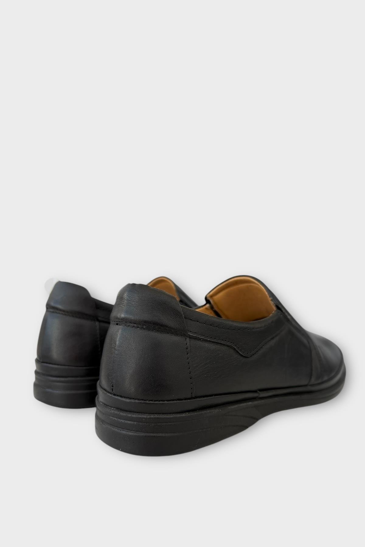 Erkek Bağcıksız Topuk Destekli Comfort Ortopedik Hakiki Deri Ayakkabı SİYAH - Görsel 6