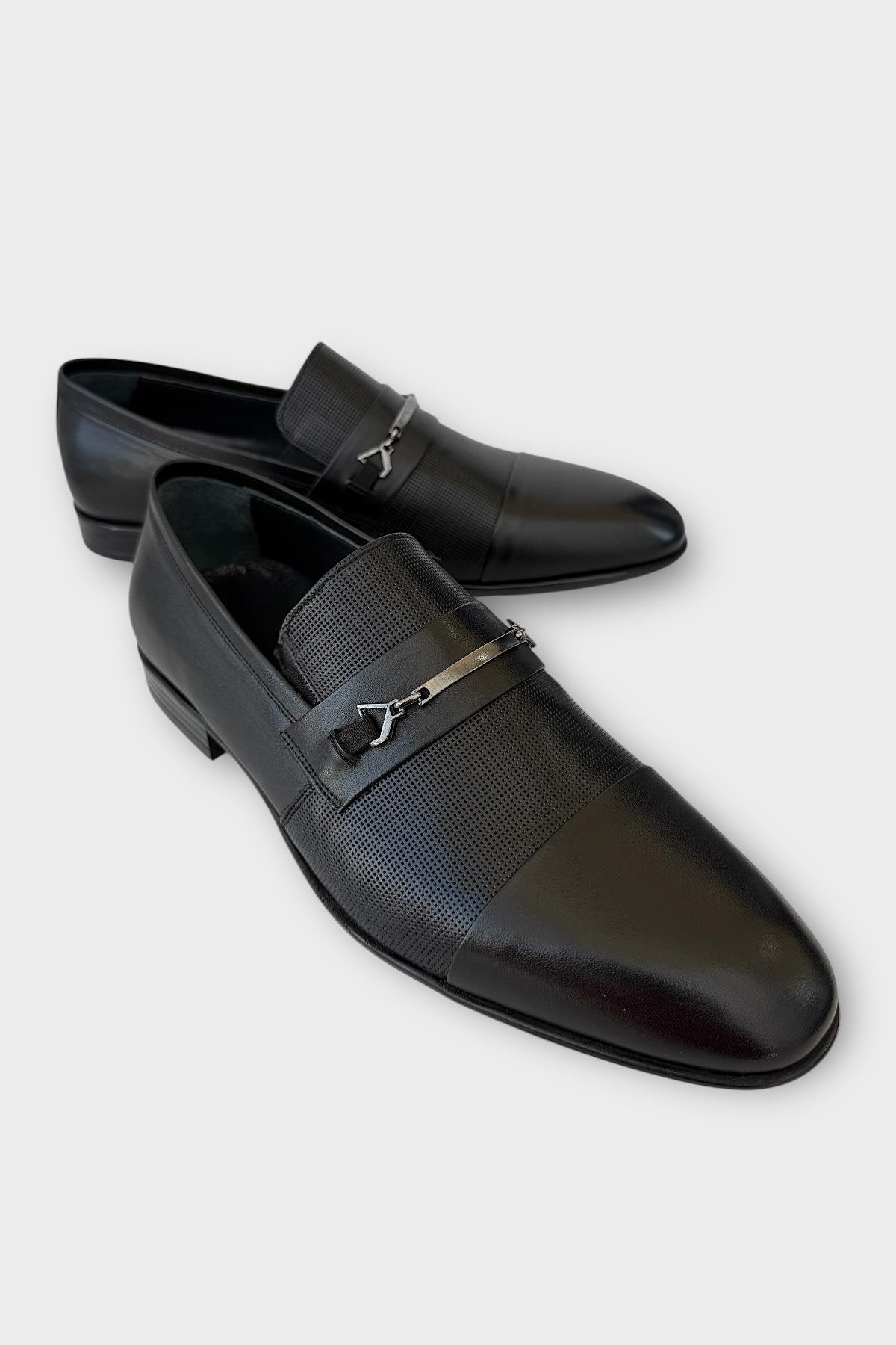 Erkek Tokalı Hakiki Deri Ayakkabı SİYAH - Görsel 3