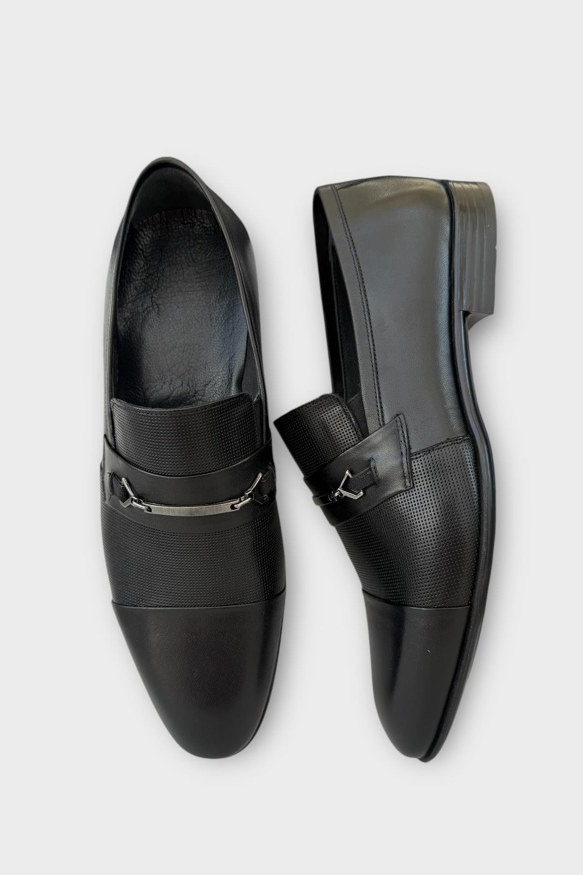 Erkek Tokalı Hakiki Deri Ayakkabı SİYAH - Görsel 7