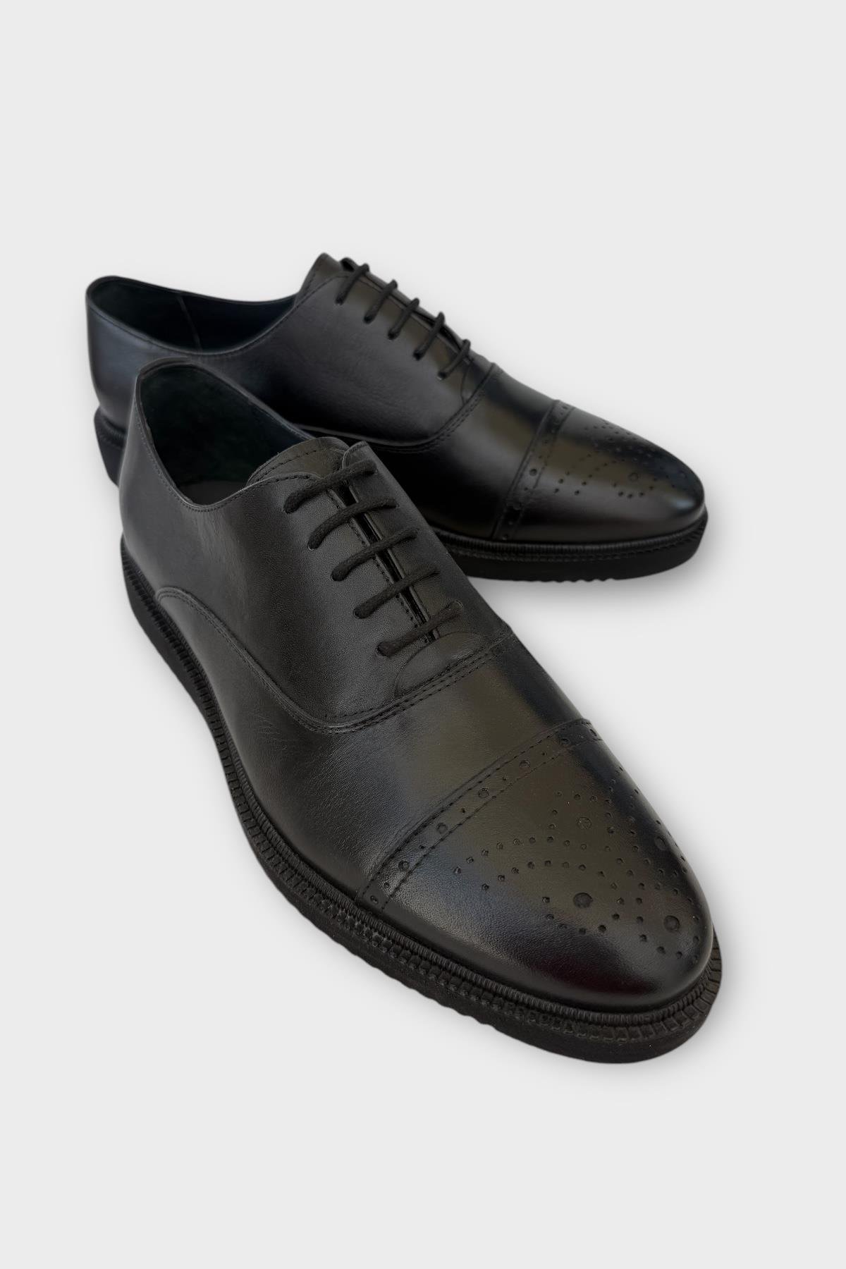 Erkek Bağcıklı Klasik Hakiki Deri Ayakkabı SİYAH - Görsel 3