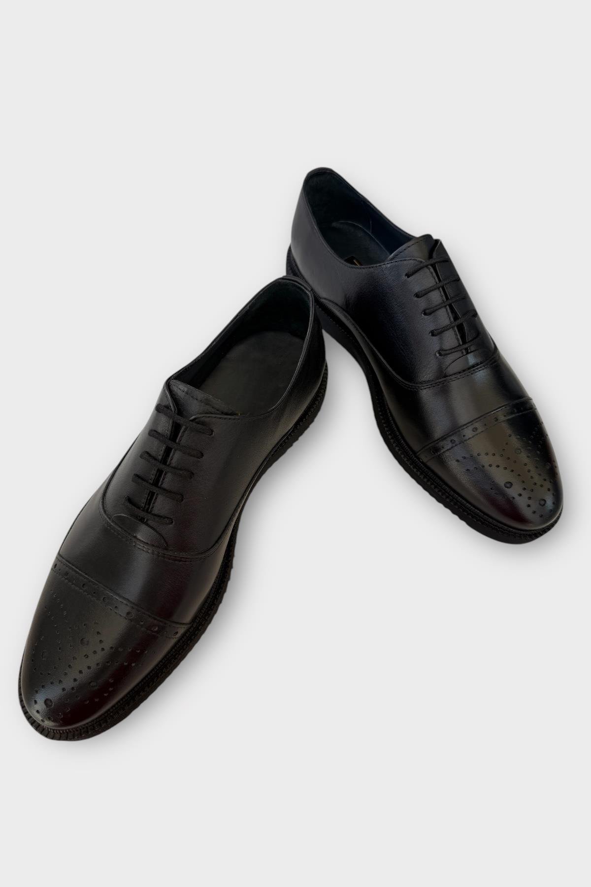 Erkek Bağcıklı Klasik Hakiki Deri Ayakkabı SİYAH - Görsel 4
