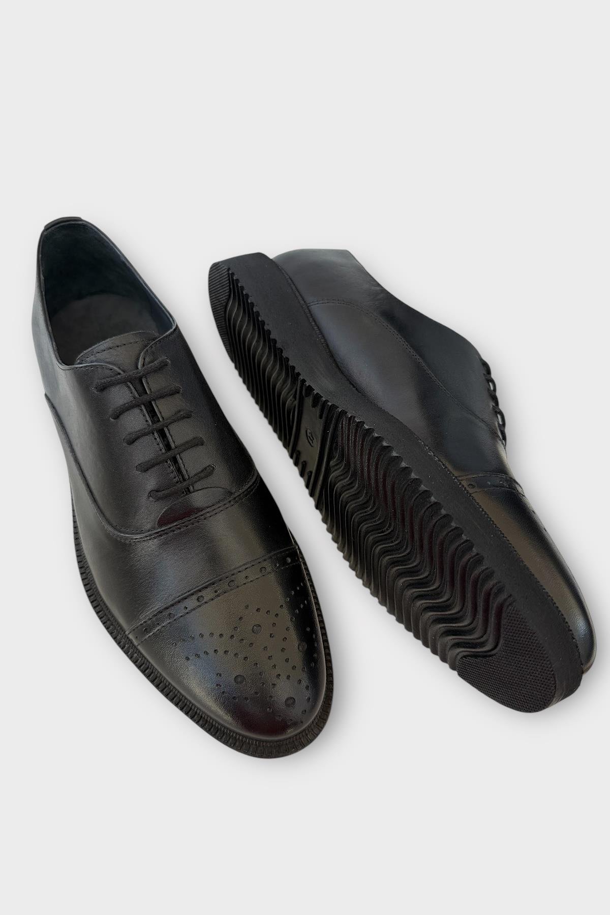 Erkek Bağcıklı Klasik Hakiki Deri Ayakkabı SİYAH - Görsel 5