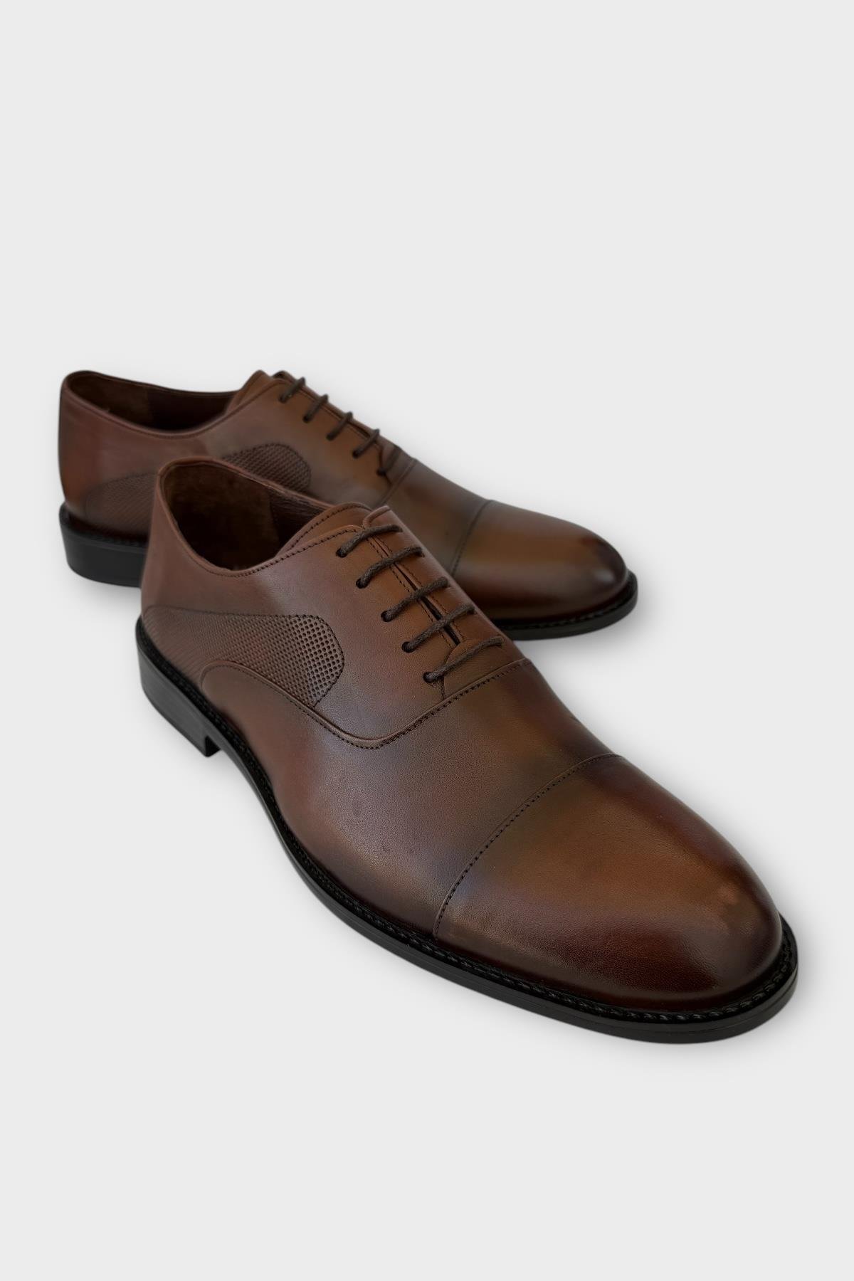 Erkek Bağcıklı Klasik Hakiki Deri Ayakkabı TABA - Görsel 3