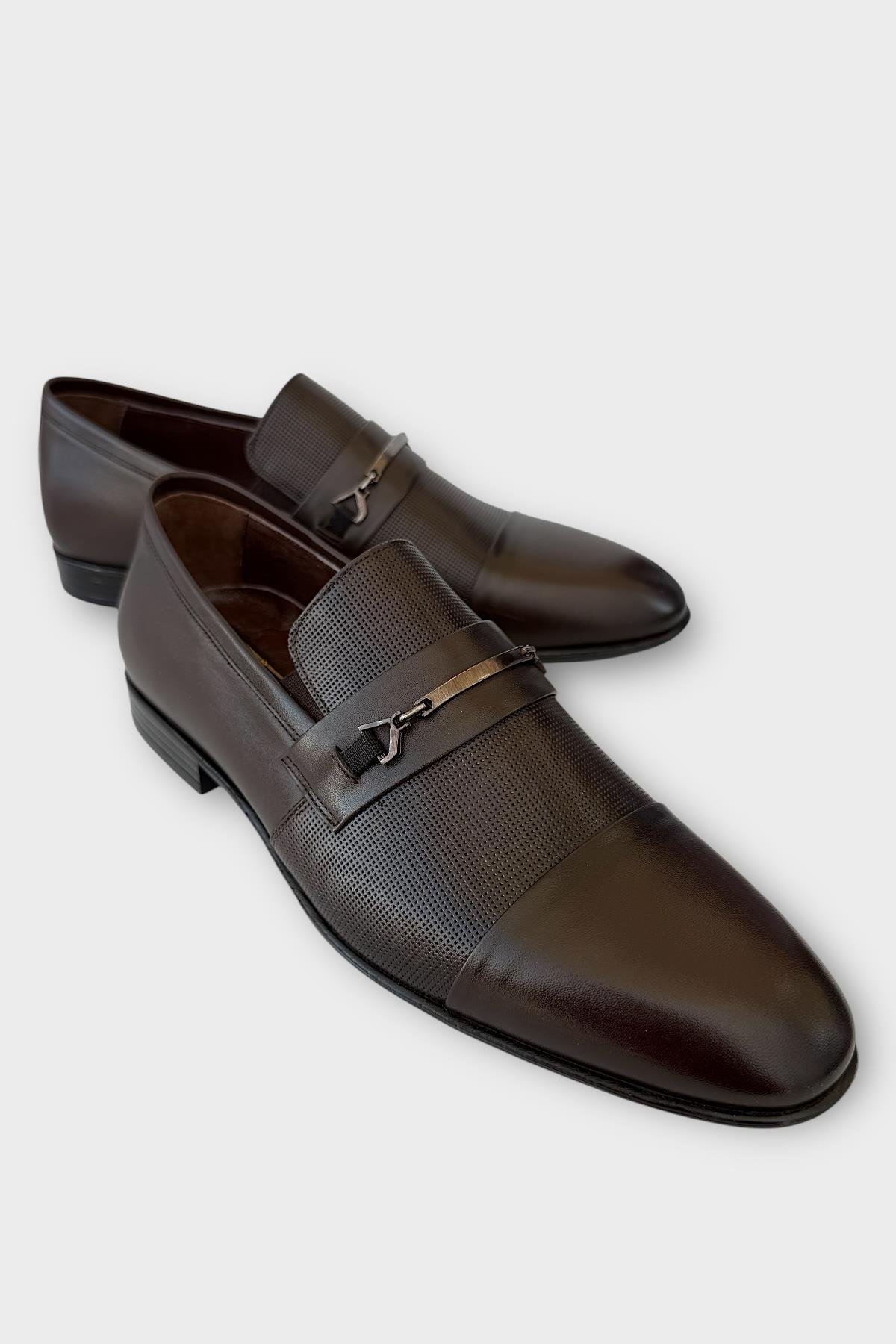 Erkek Tokalı Hakiki Deri Ayakkabı KAHVERENGİ - Görsel 3