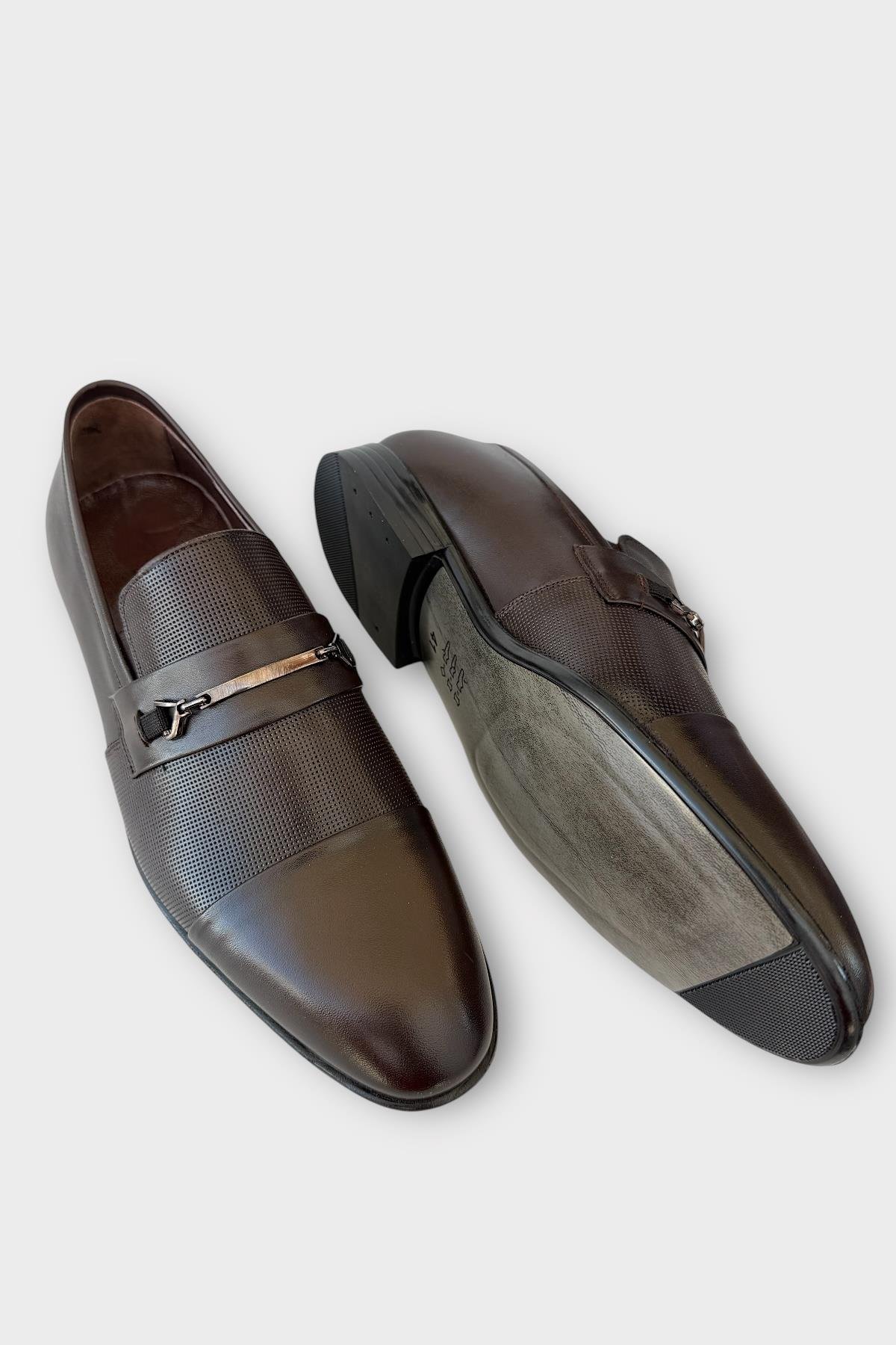 Erkek Tokalı Hakiki Deri Ayakkabı KAHVERENGİ - Görsel 4