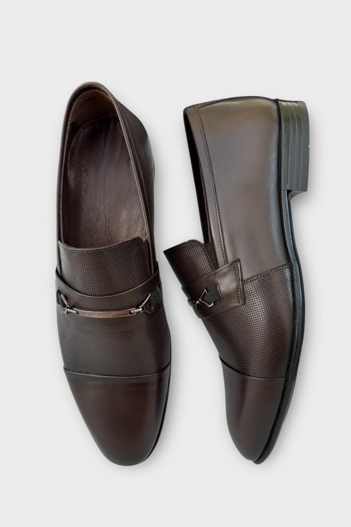 Erkek Tokalı Hakiki Deri Ayakkabı KAHVERENGİ - Görsel 6