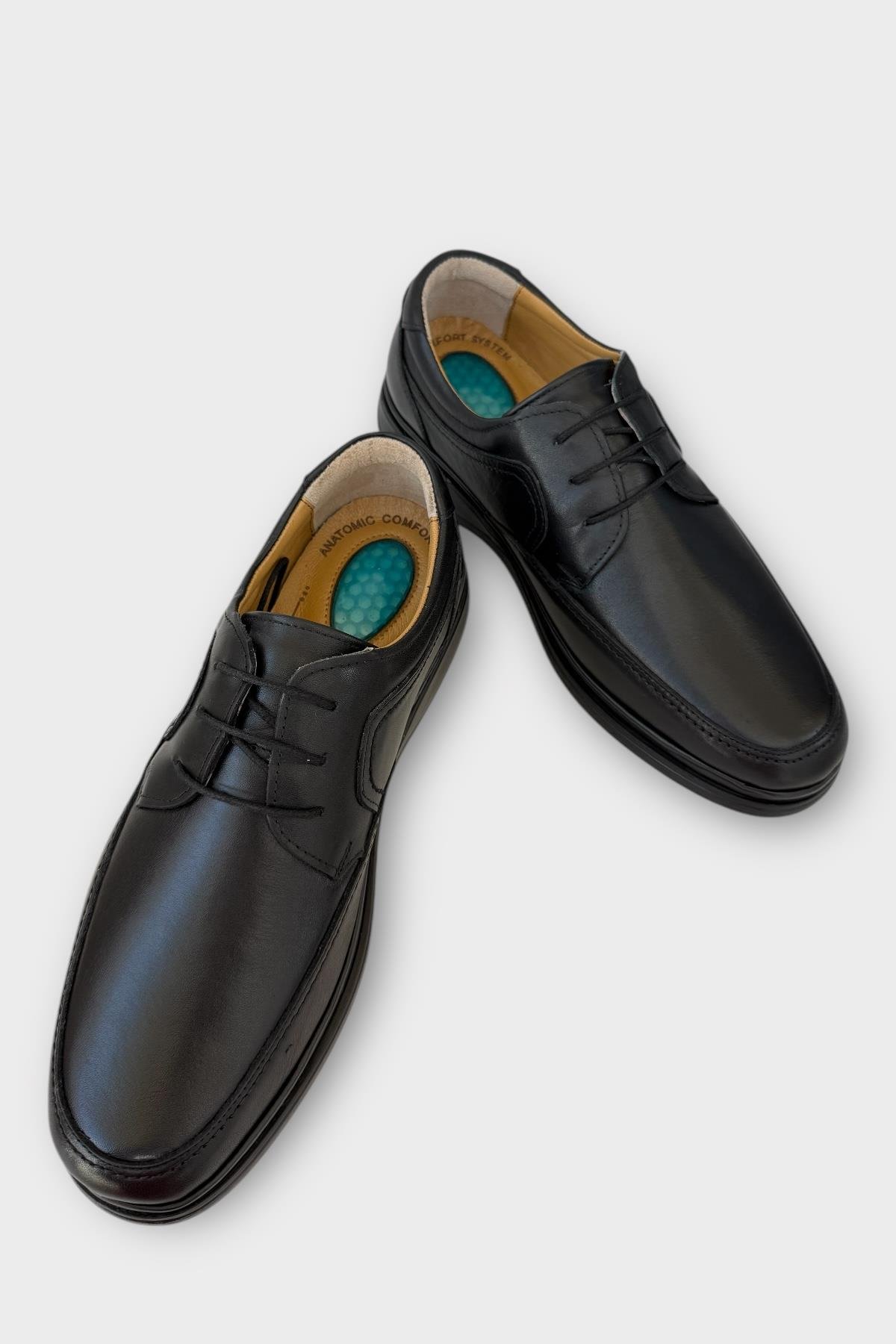 Erkek Bağcıklı Topuk Destekli Konfor Ortopedik İçi Dışı Hakiki Deri Ayakkabı SİYAH - Görsel 4