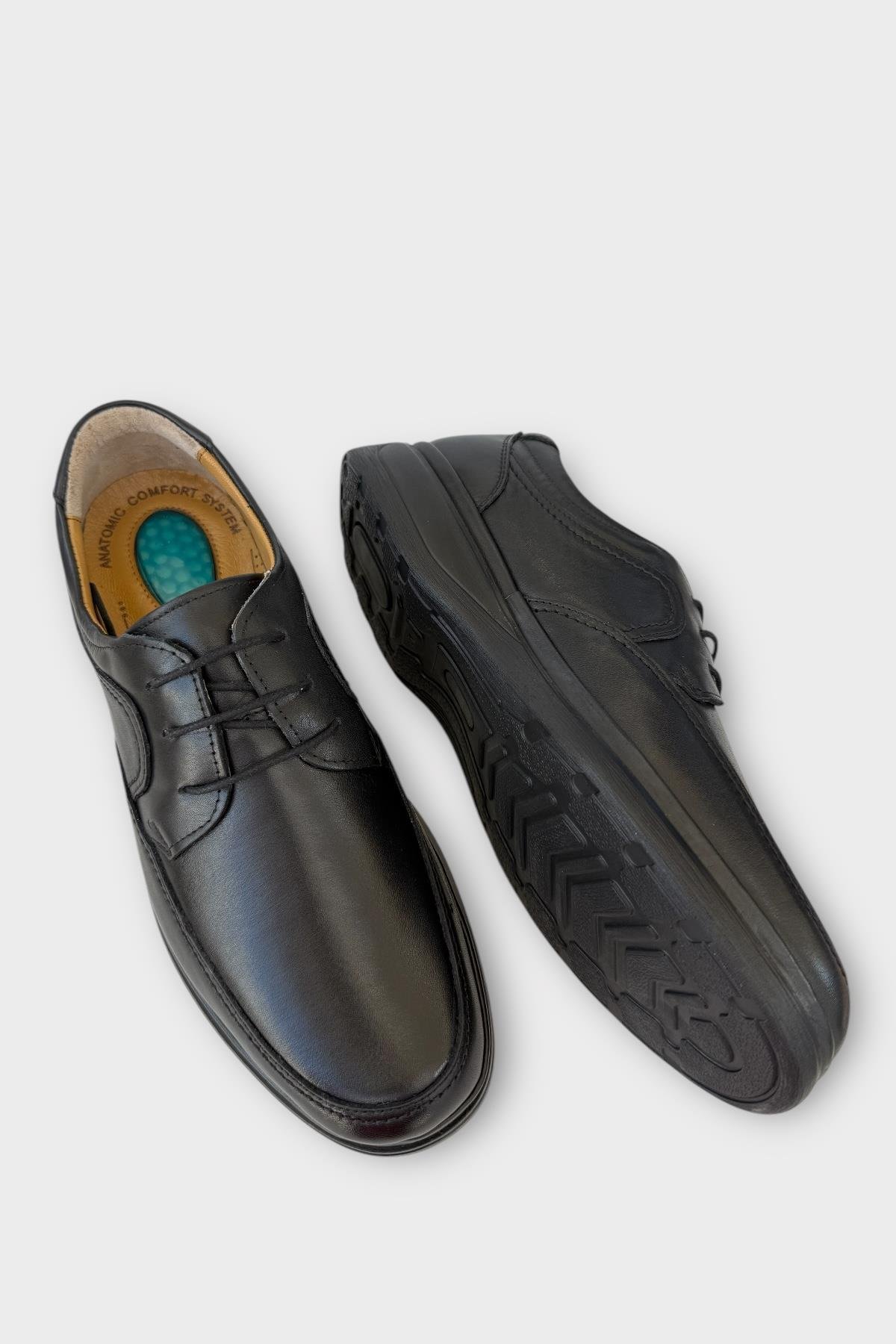 Erkek Bağcıklı Topuk Destekli Konfor Ortopedik İçi Dışı Hakiki Deri Ayakkabı SİYAH - Görsel 5