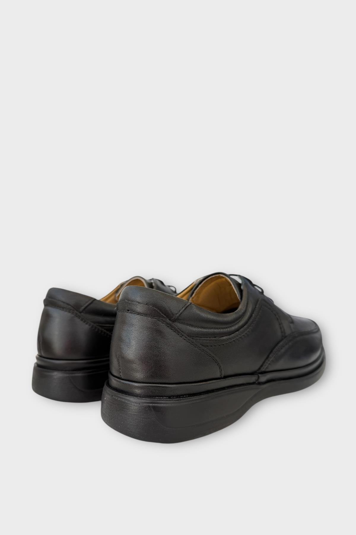 Erkek Bağcıklı Topuk Destekli Konfor Ortopedik İçi Dışı Hakiki Deri Ayakkabı SİYAH - Görsel 6