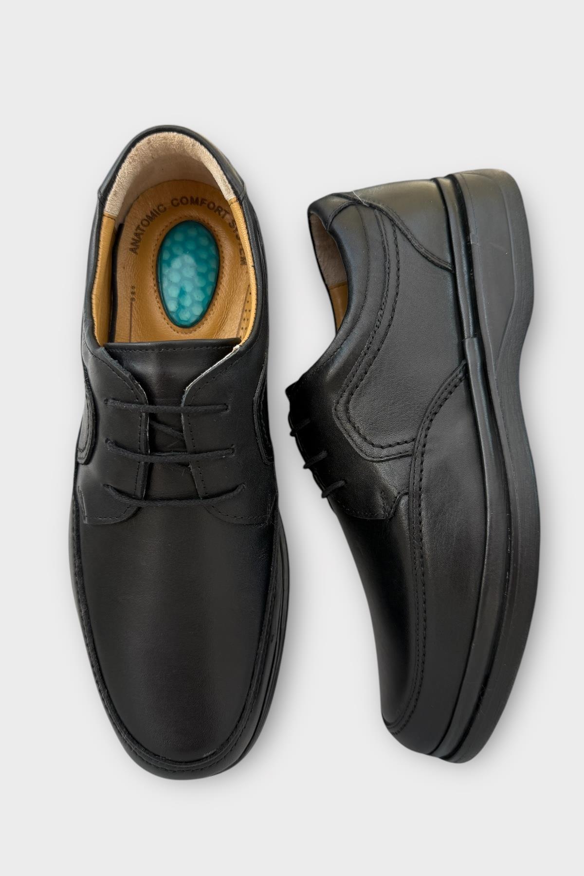 Erkek Bağcıklı Topuk Destekli Konfor Ortopedik İçi Dışı Hakiki Deri Ayakkabı SİYAH - Görsel 7
