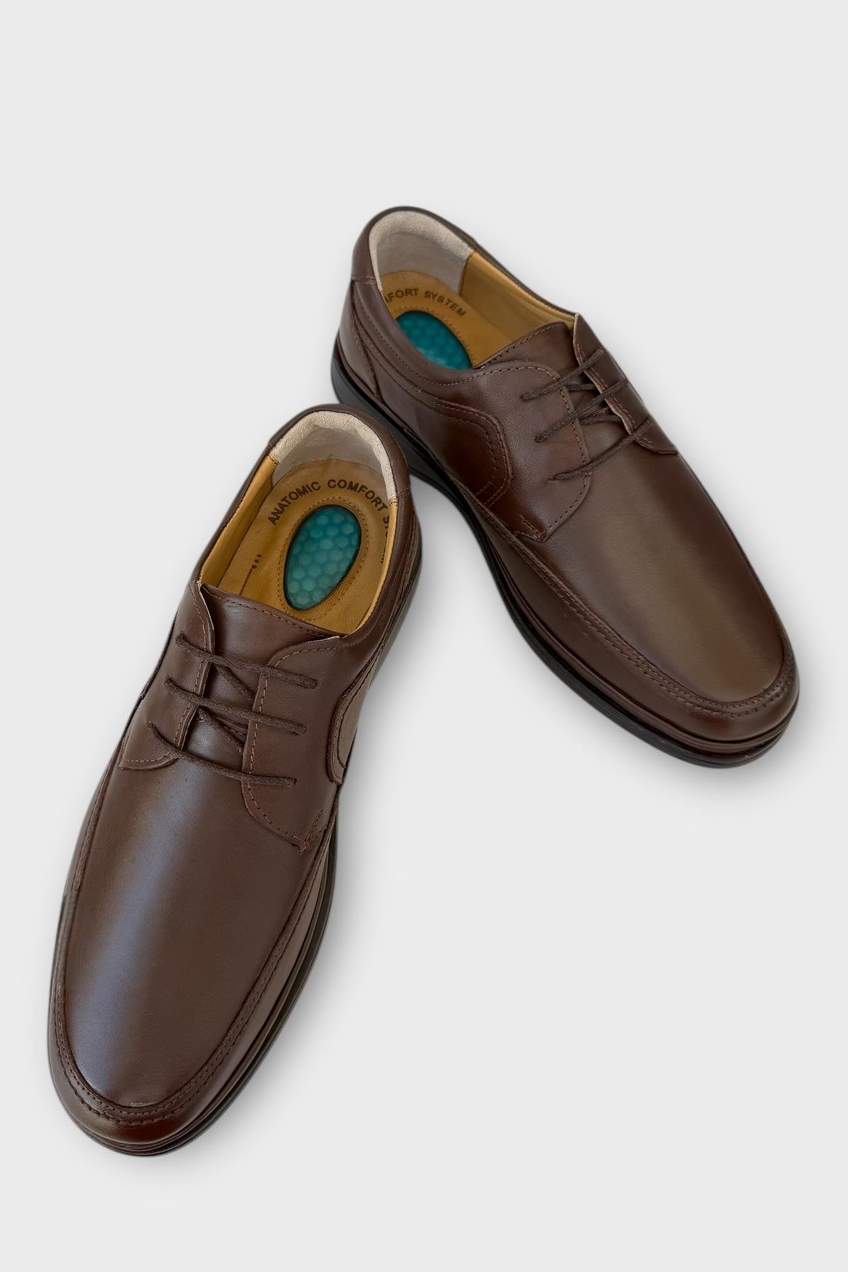 Erkek Bağcıklı Topuk Destekli Konfor Ortopedik İçi Dışı Hakiki Deri Ayakkabı KAHVERENGİ - Görsel 4