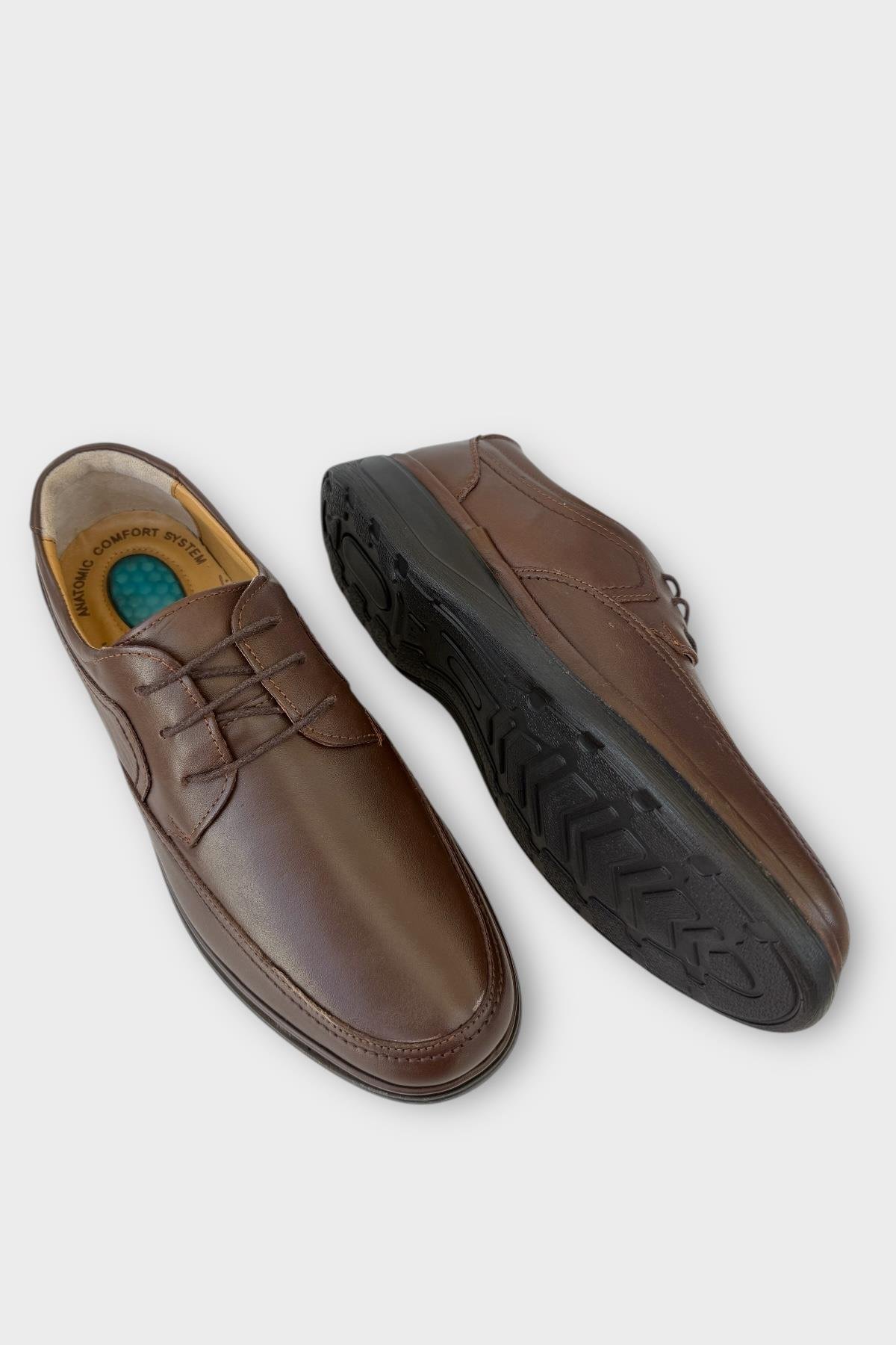 Erkek Bağcıklı Topuk Destekli Konfor Ortopedik İçi Dışı Hakiki Deri Ayakkabı KAHVERENGİ - Görsel 5