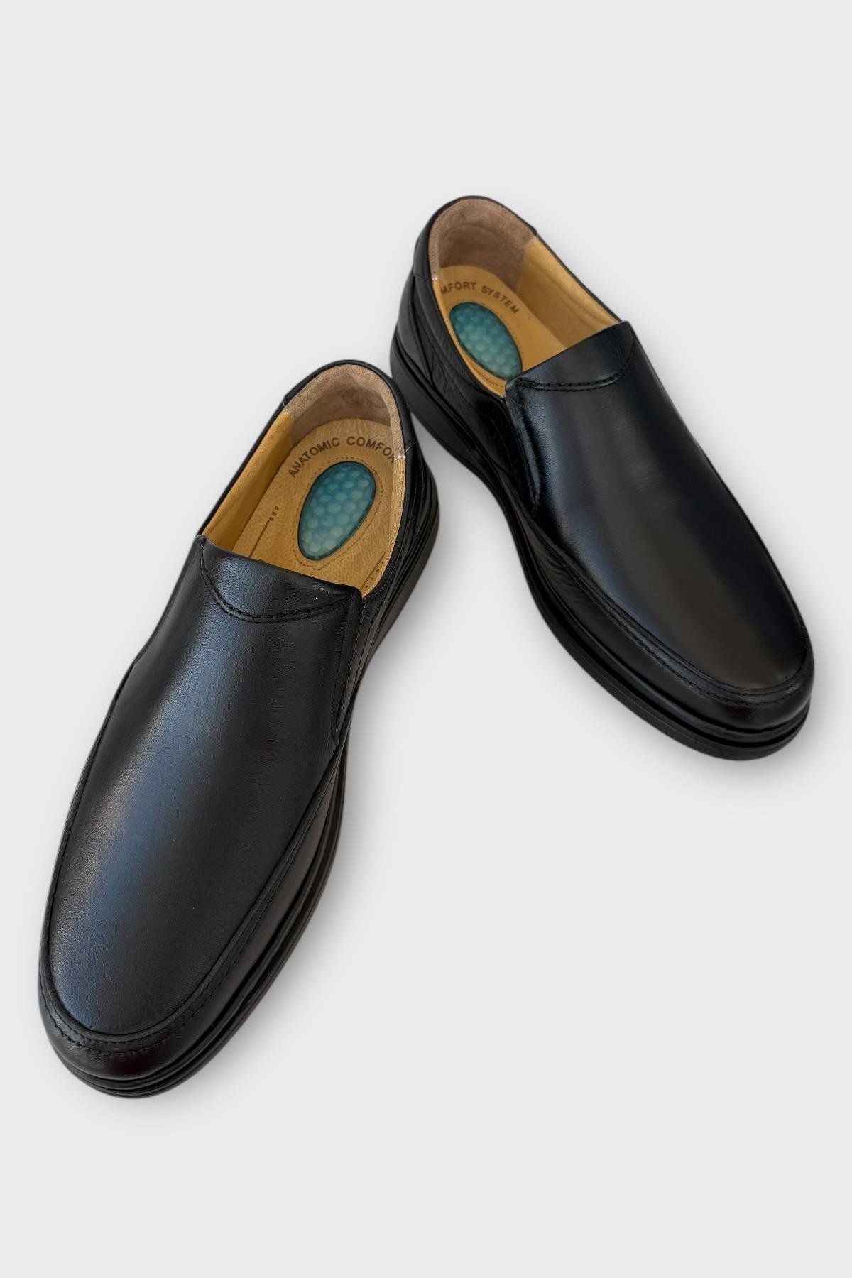 Erkek Bağcıksız Topuk Destekli Konfor Ortopedik Hakiki Deri Ayakkabı SİYAH - Görsel 4