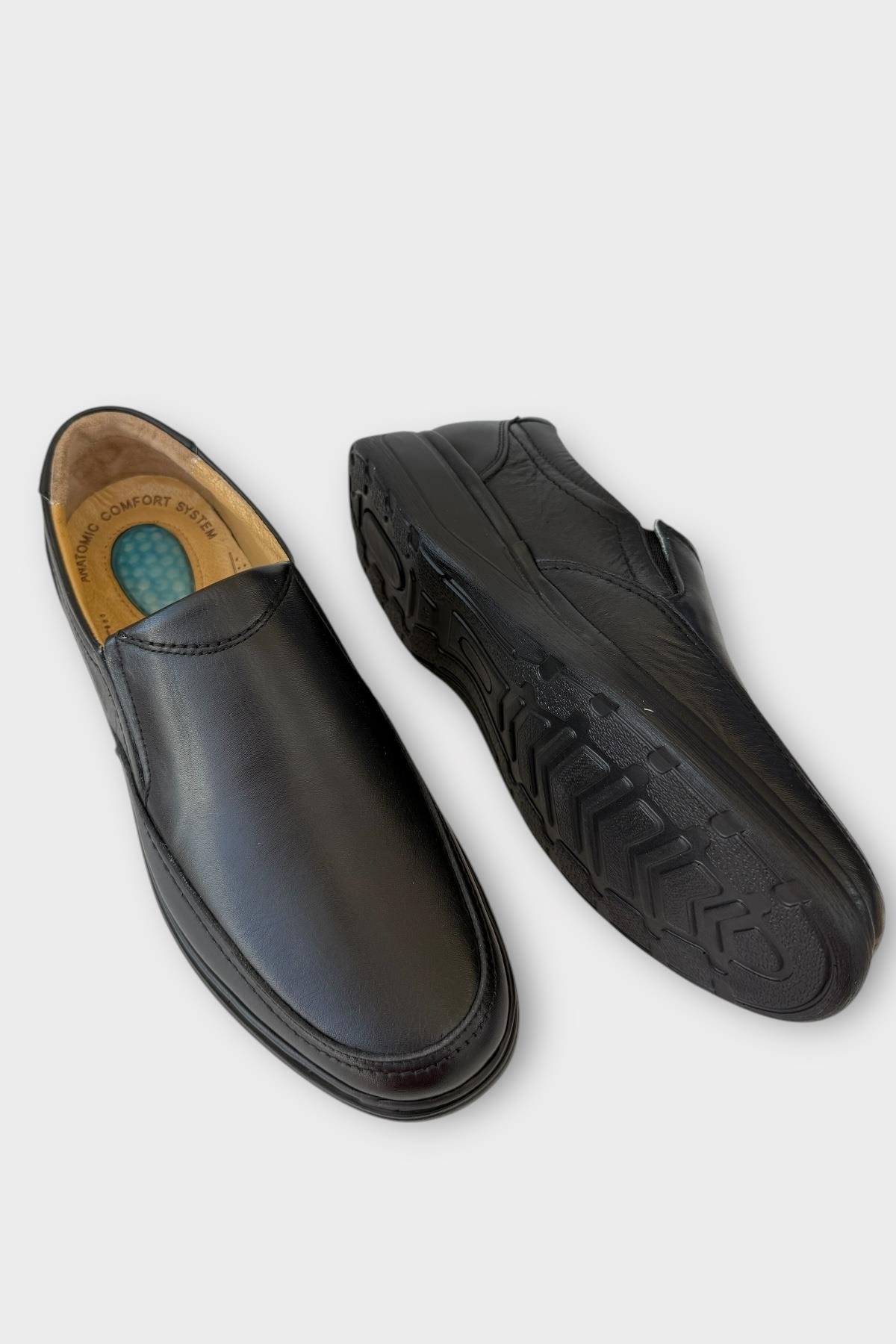 Erkek Bağcıksız Topuk Destekli Konfor Ortopedik Hakiki Deri Ayakkabı SİYAH - Görsel 5