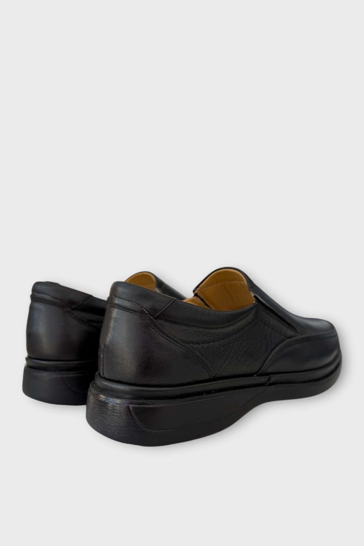 Erkek Bağcıksız Topuk Destekli Konfor Ortopedik Hakiki Deri Ayakkabı SİYAH - Görsel 6