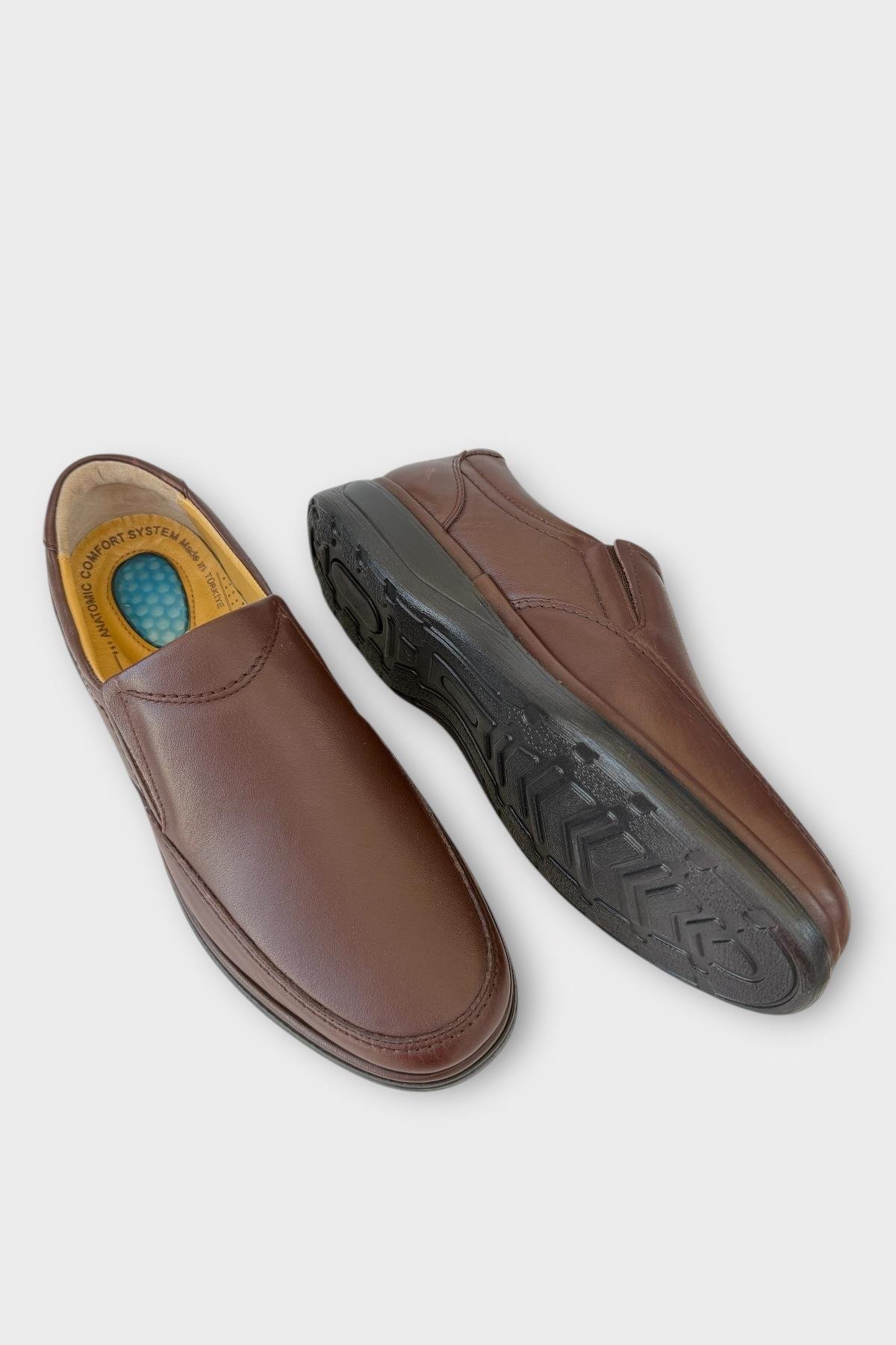 Erkek Bağcıksız Topuk Destekli Konfor Ortopedik Hakiki Deri Ayakkabı KAHVERENGİ - Görsel 5