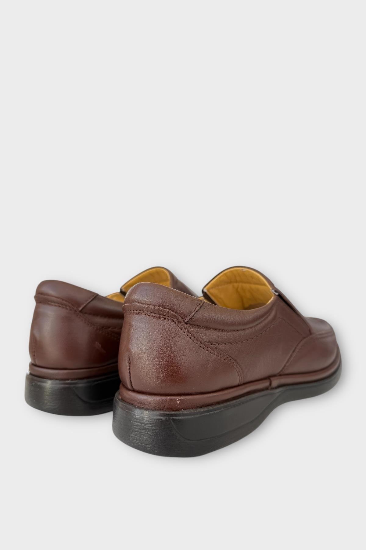 Erkek Bağcıksız Topuk Destekli Konfor Ortopedik Hakiki Deri Ayakkabı KAHVERENGİ - Görsel 6