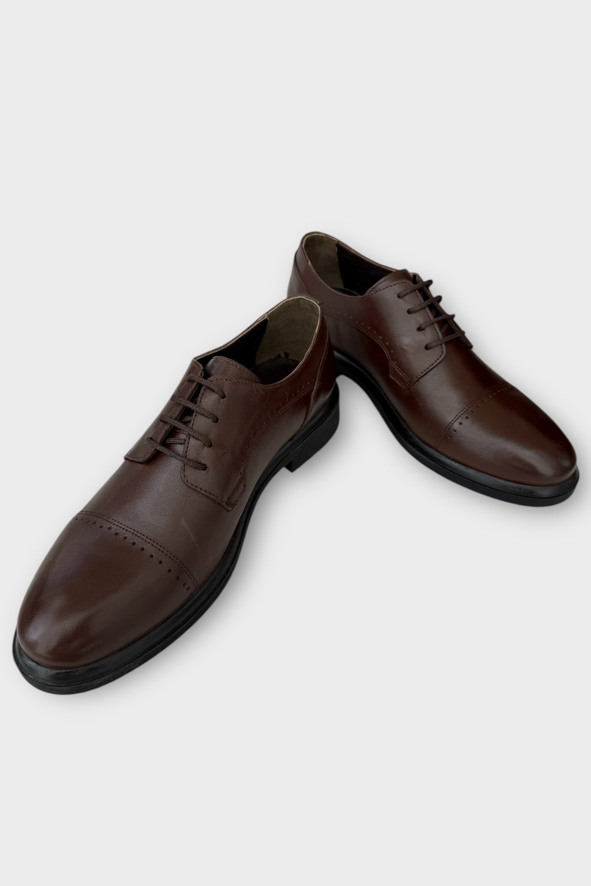 Erkek Hakiki Deri Bağcıklı Ayakkabı KAHVERENGİ - Görsel 4
