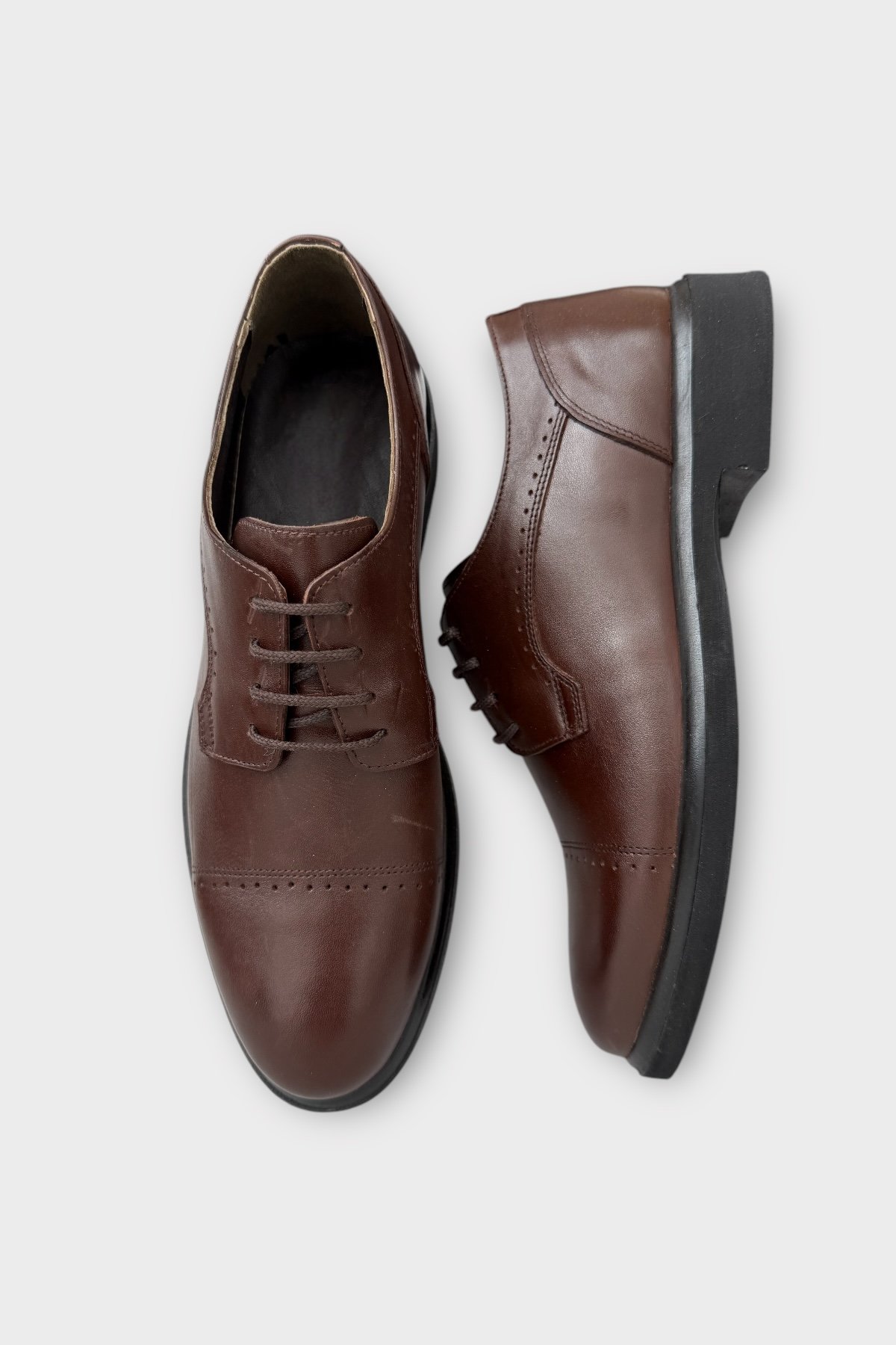 Erkek Hakiki Deri Bağcıklı Ayakkabı KAHVERENGİ - Görsel 7