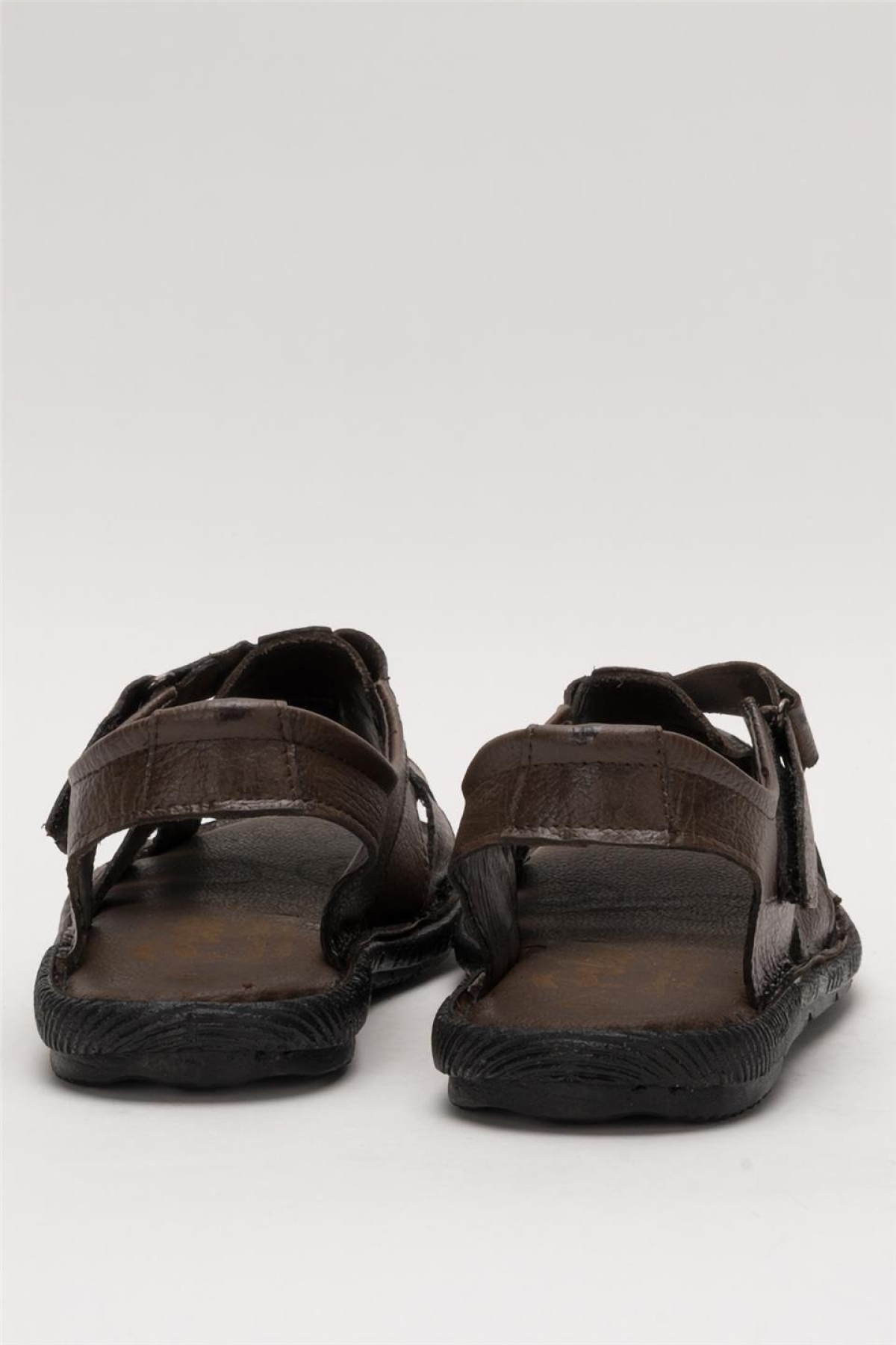 Erkek Hakiki Deri Cırtlı Sandalet KAHVERENGİ - SİYAH - Görsel 5
